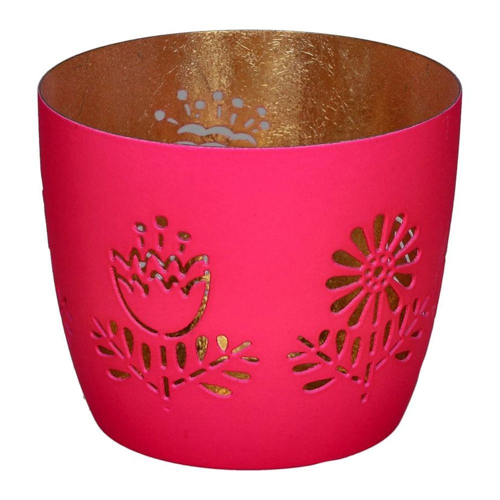 Giftcompany Kerzenhalter Windlicht Madras Blumen Hot Pink Gold günstig online kaufen