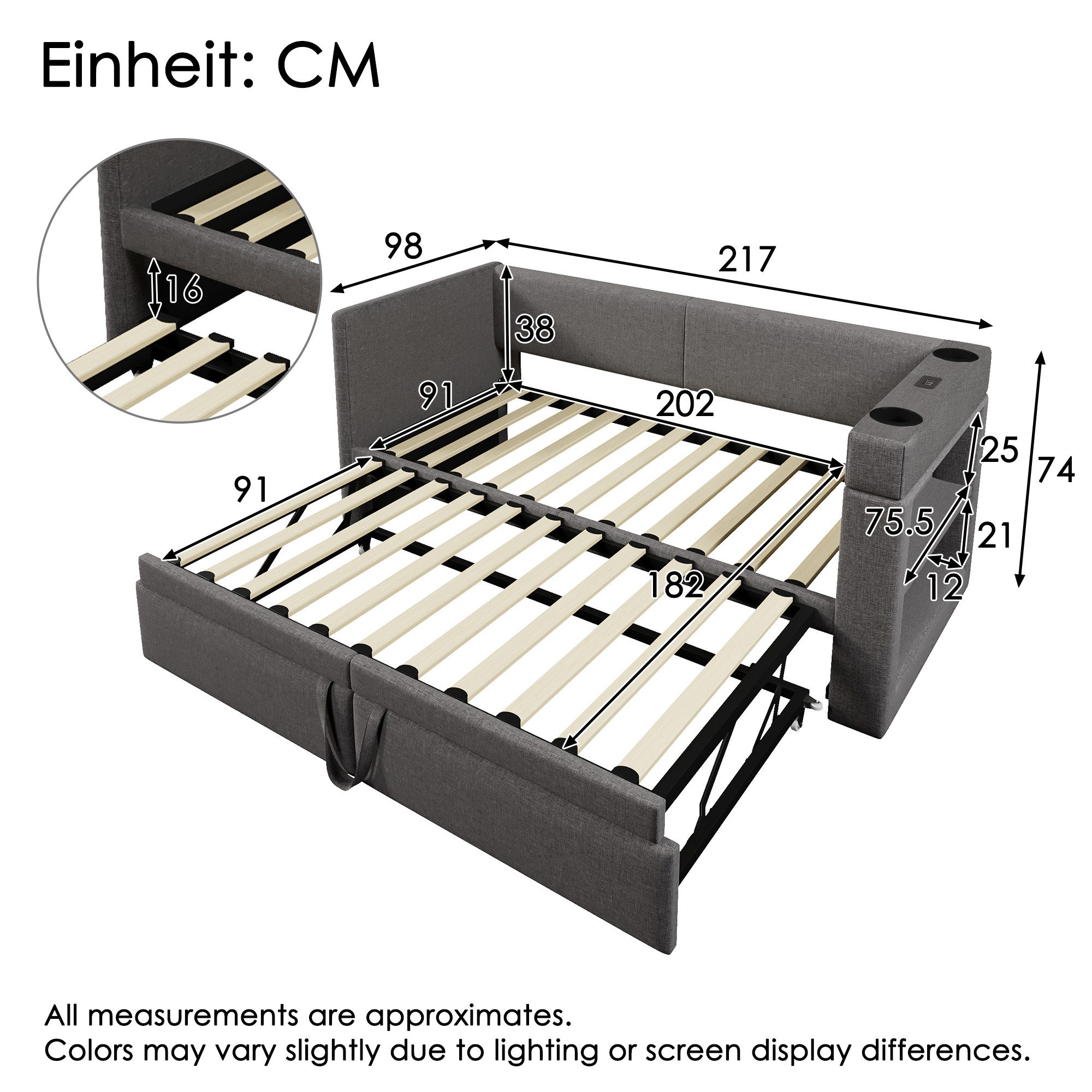 Celya Polsterbett Daybett, Einzelbett Schlafsofa mit Ausziehbett, Leinen-Mi günstig online kaufen