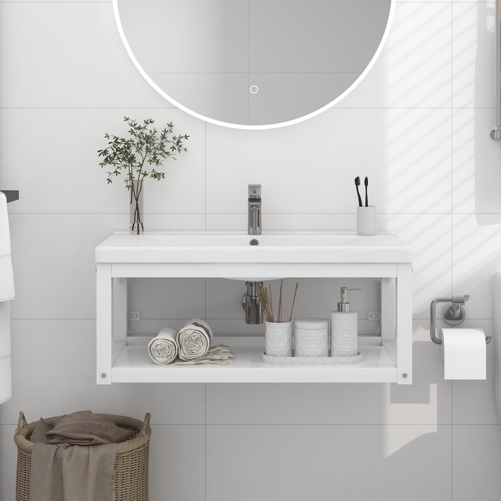 vidaXL Badezimmerspiegelschrank Badezimmer Wand-Waschtischgestell Weiß 79x38x31 cm Eisen (1-St)