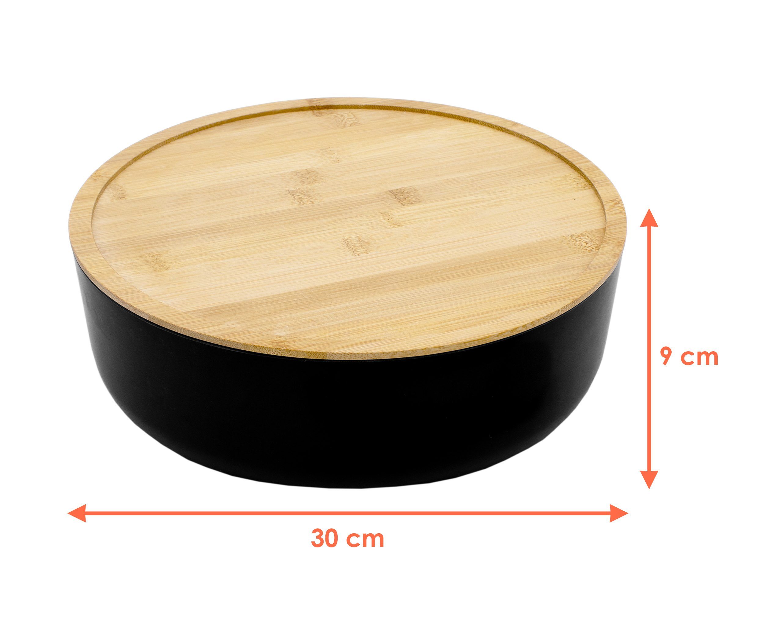 Spetebo Salatschüssel XXL Salatschüssel mit Bambus Deckel, Verbundstoff, (Packung, 1-tlg), Schale groß inklusive Holz Besteck