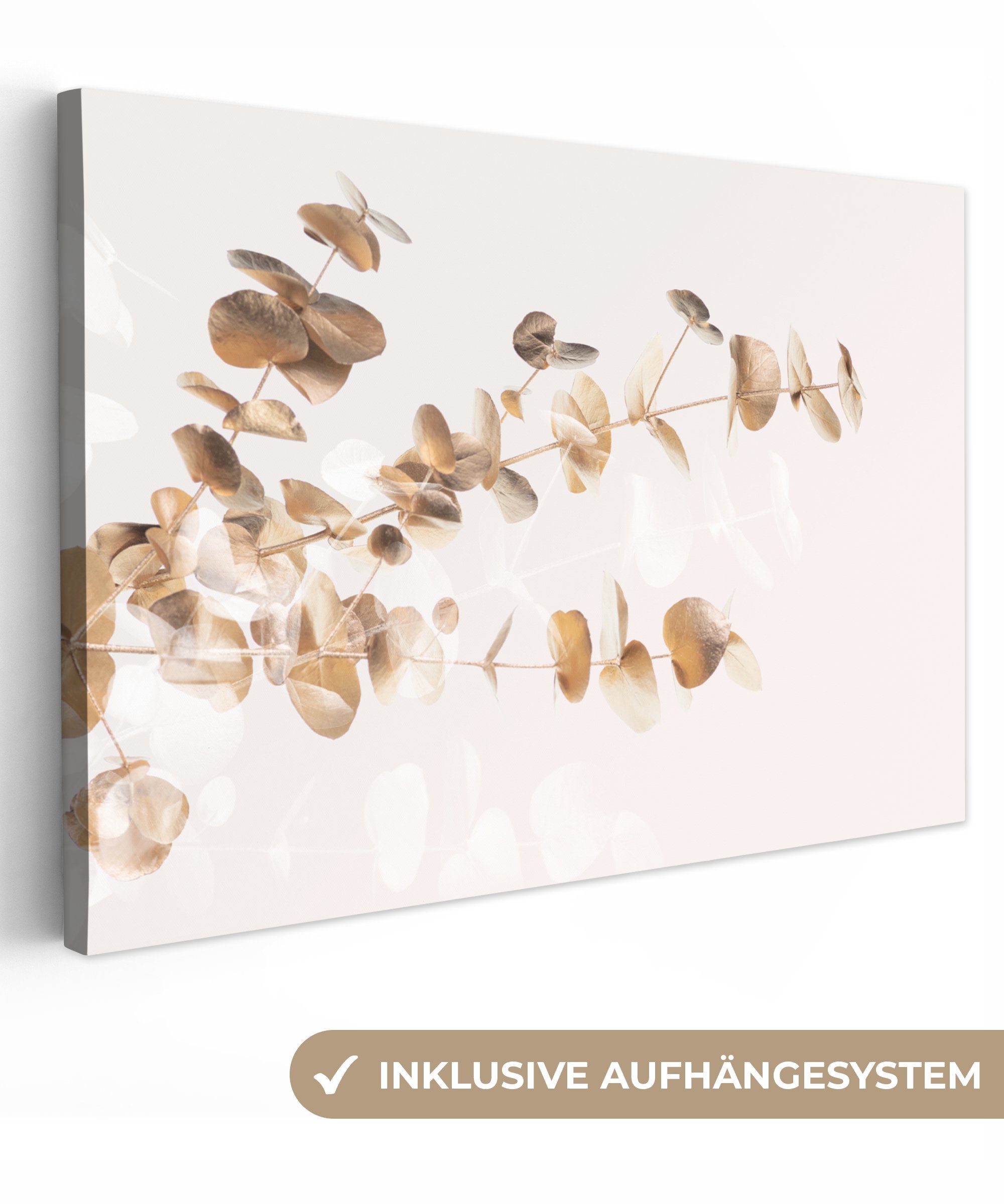 OneMillionCanvasses® Leinwandbild Eukalyptus - Gold - Blätter - Luxus -  Natur, (1 St), Wandbild Leinwandbilder, Aufhängefertig, Wanddeko, 30x20 cm | Poster