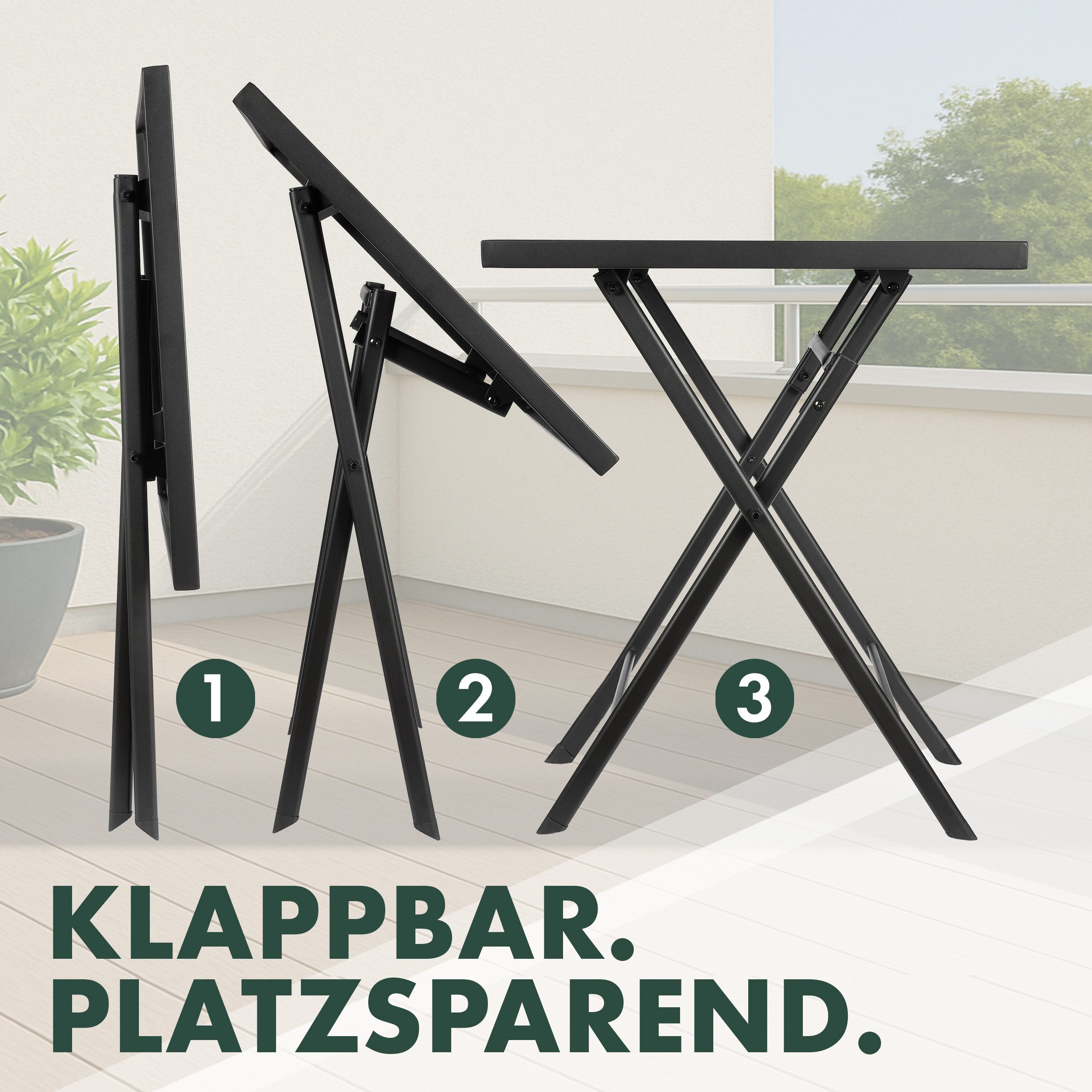 BRUBAKER Gartentisch Bergamo - 58 x 58 cm Balkontisch wetterfest (1-St., Campingtisch eckig mit Stein Optik - Klapptisch für Balkon, Terrasse), Metall Beistellt – Bild 4 von 5