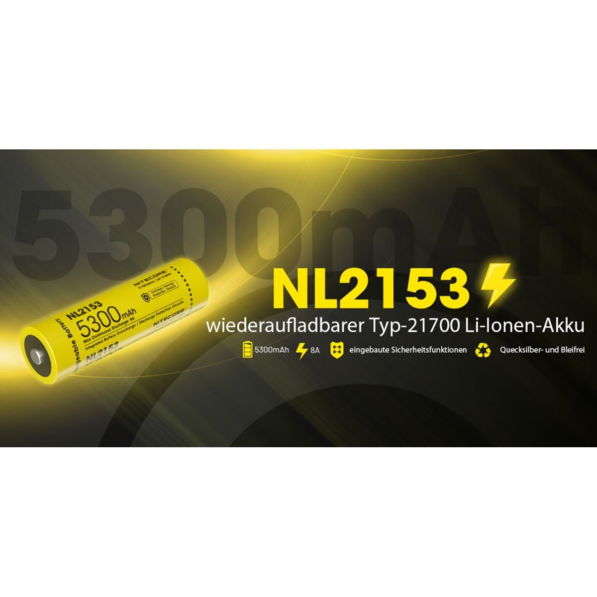 Nitecore Li-Ion Akku 5300mAh 21700 NL2153 Akku 3,6V
