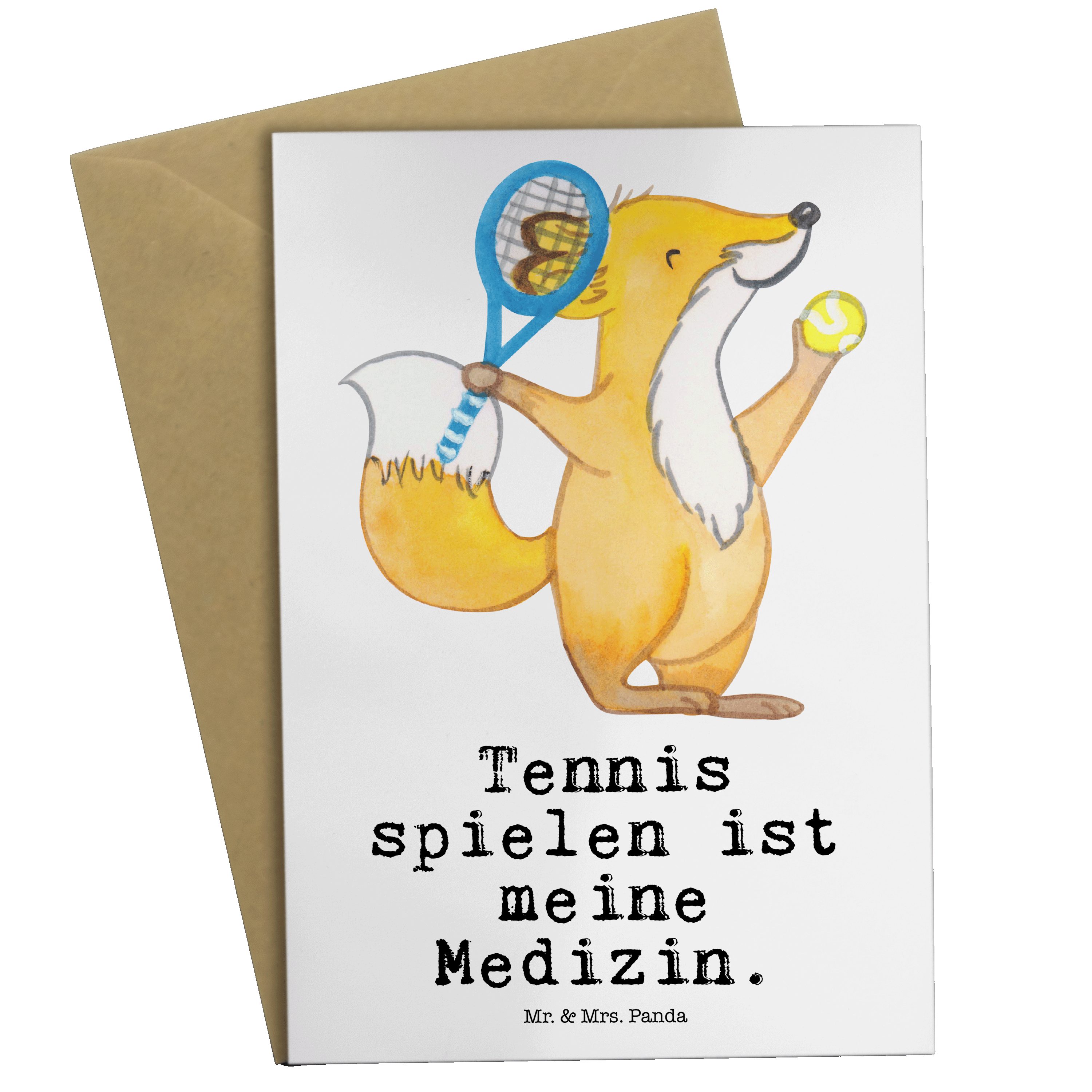 Mr. & Mrs. Panda Grußkarte Fuchs Tennis spielen Medizin - Weiß - Geschenk, Einladungskarte, Gebu