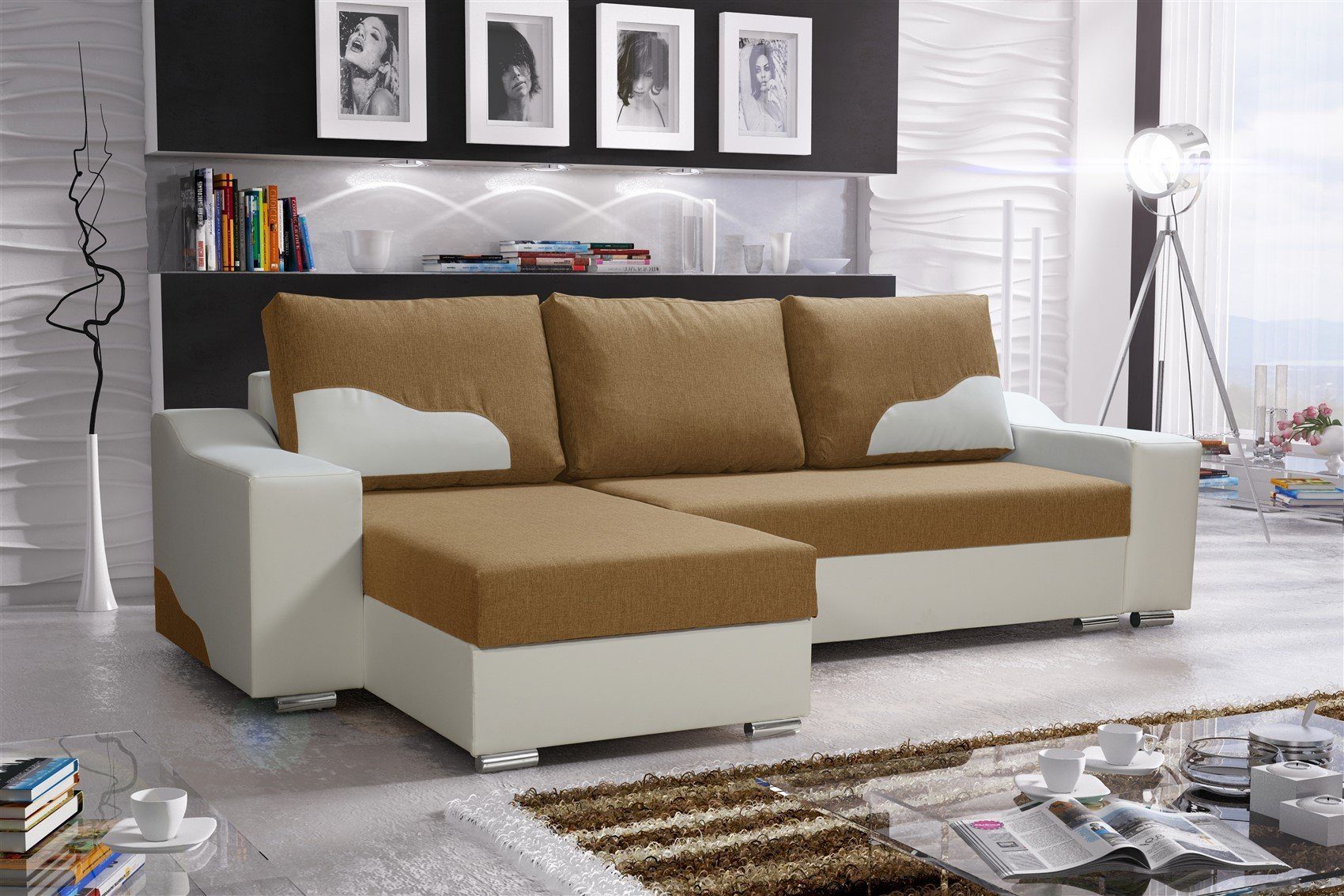 Verkaufsförderungsstrategie Fun Möbel Ecksofa Ecksofa x Weiß-Cappuccino Bettkasten COLLIN Designersofa 2 mane, mit