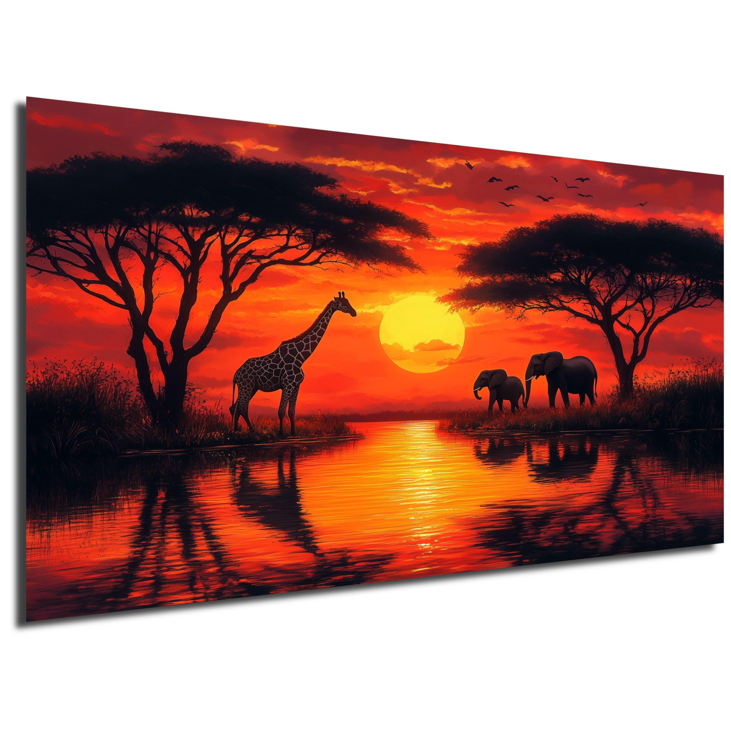 DARO Design Leinwandbild Modern Abstrakt Wandbilder XXL Wandbild Wand Deko Leinwand Bilder, (Sonnenuntergang Giraffe - Bild groß Wohnzimmer Schlafzimmer Küche Esszimmer Einteilig Querformat Fotodruck Leinwände Wanddeko Abstrakte Kunst Boho), 30x20cm