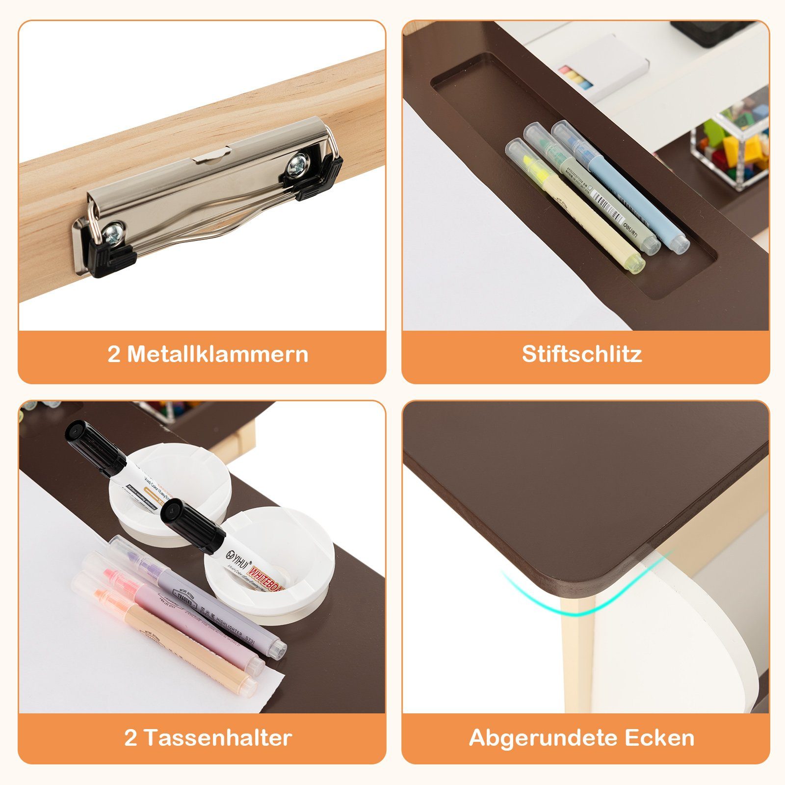 COSTWAY Standtafel 6 in 1 Kinder Staffelei Set, mit Bank