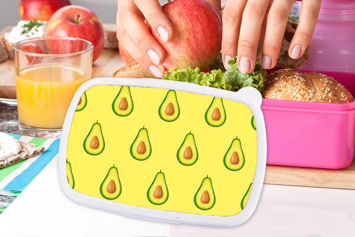 Brotdose (2-tlg), - MuchoWow Avocado - Lunchbox rosa Mädchen, Erwachsene, Kunststoff Gelb, Brotbox Muster Snackbox, Kunststoff, für Kinder,