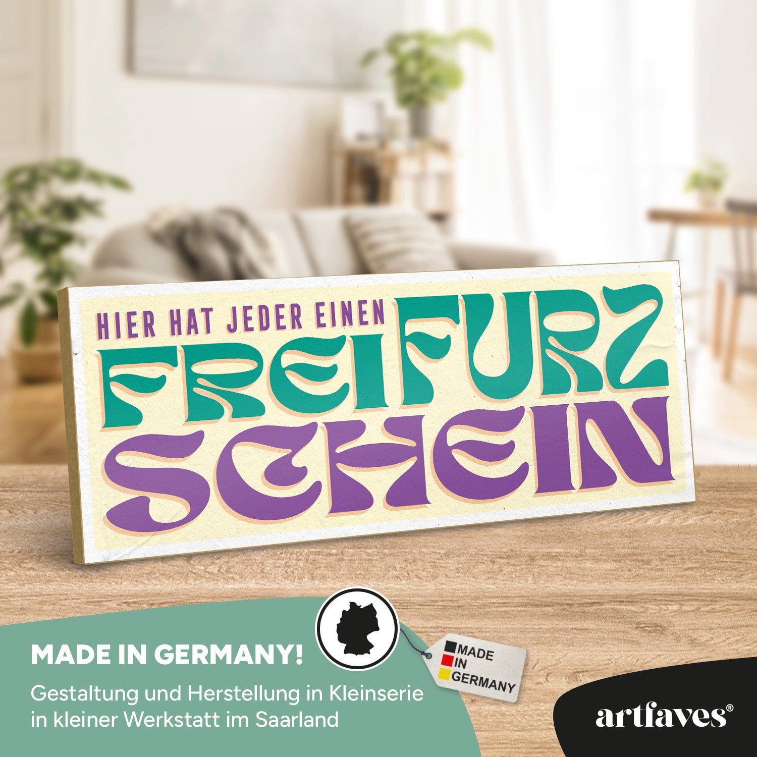 ARTFAVES Holzbild Schild mit Spruch - Hier hat jeder einen Freifurzschein - witzige Sprü