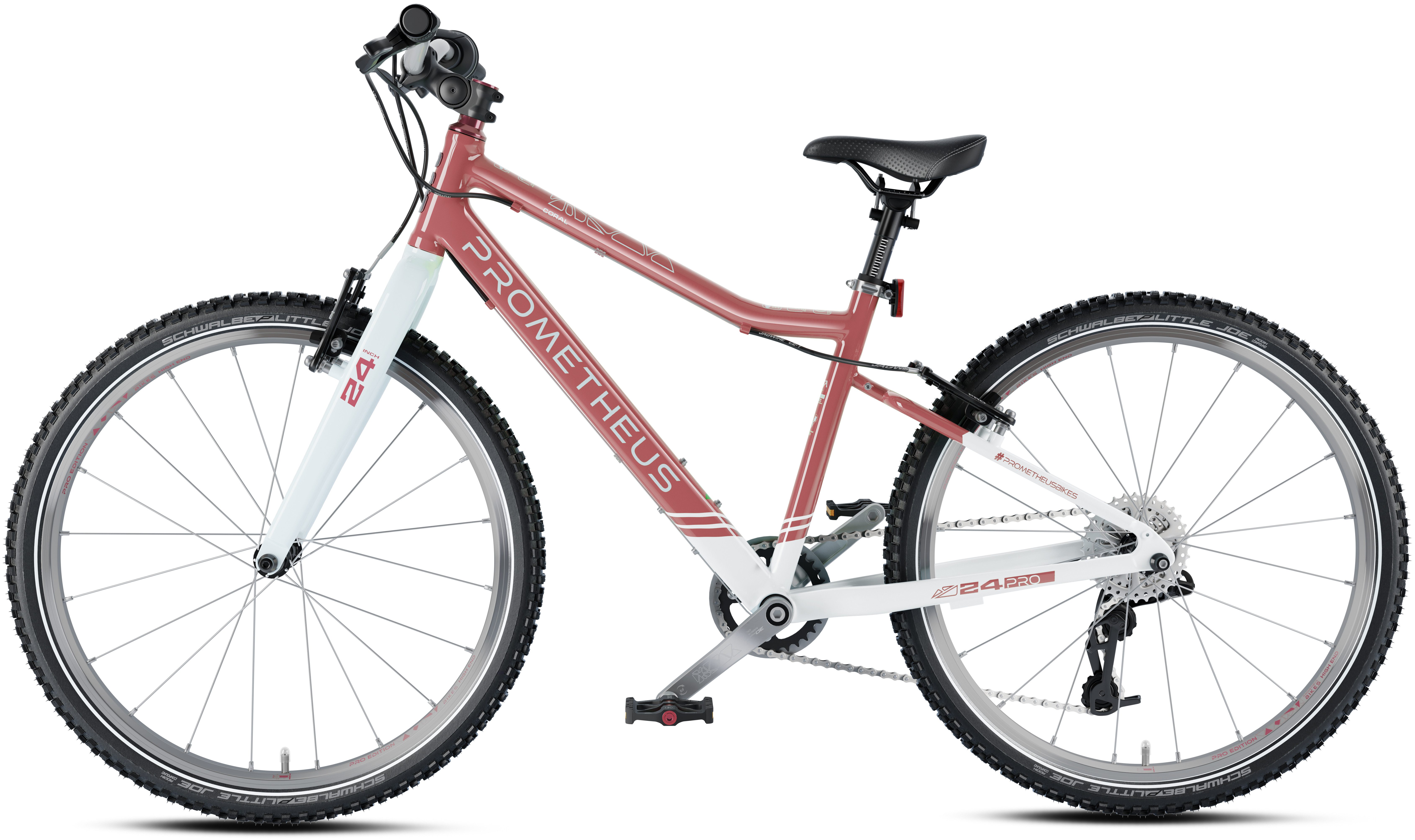 PROMETHEUS BICYCLES Kinderfahrrad PRO 24 Zoll ab 7 Jahre, 8 Gang SRAM X4 Schaltwerk, Kettenschaltung, PREMIUM ultralight (9.0 kg) AA-6061 Alurahmen V-Brakes SCHWALBE Reifen