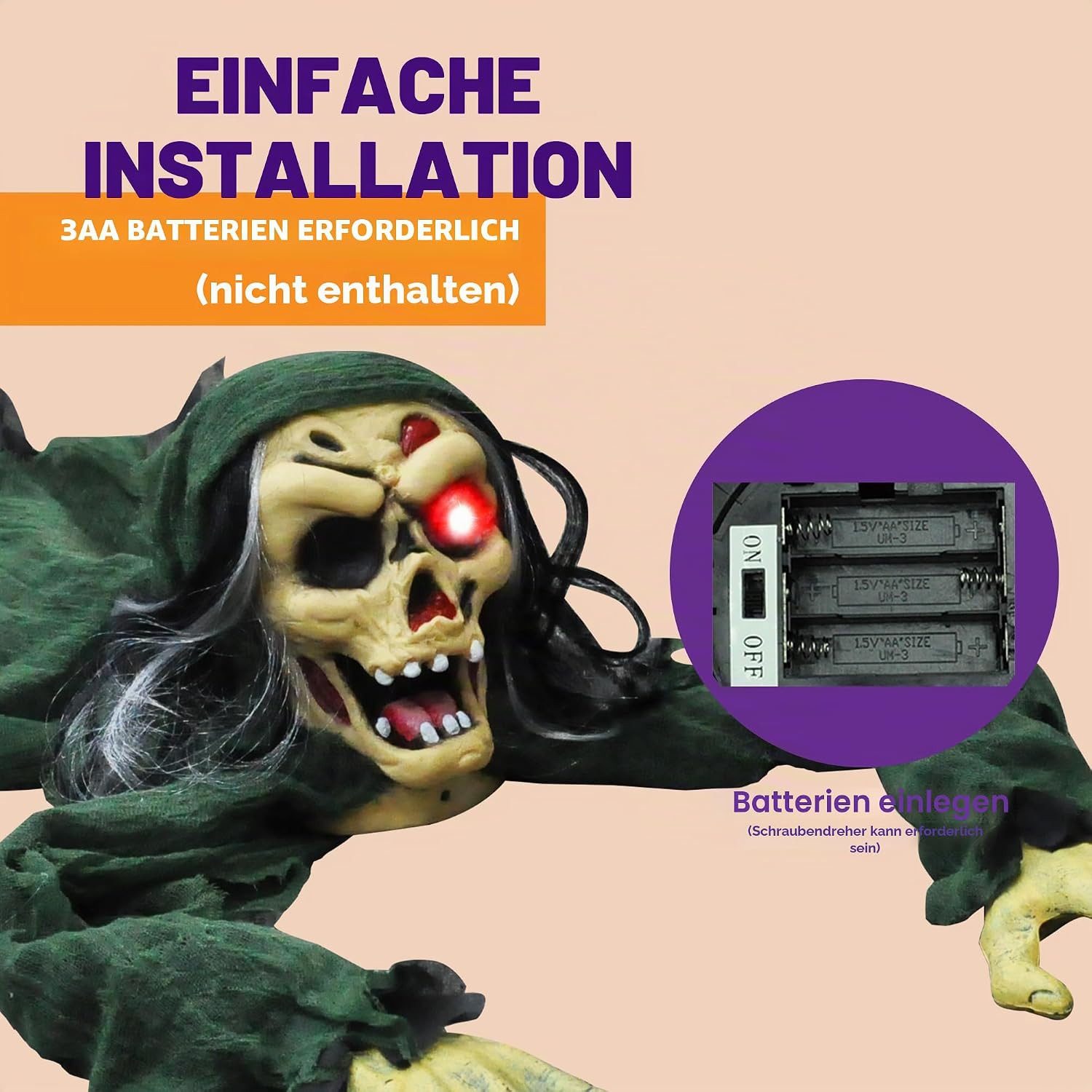 JOYIN Dekoobjekt JOYIN Halloween Zombie Groundbreaker grün, animiert, LED & Sound – Bild 5 von 5