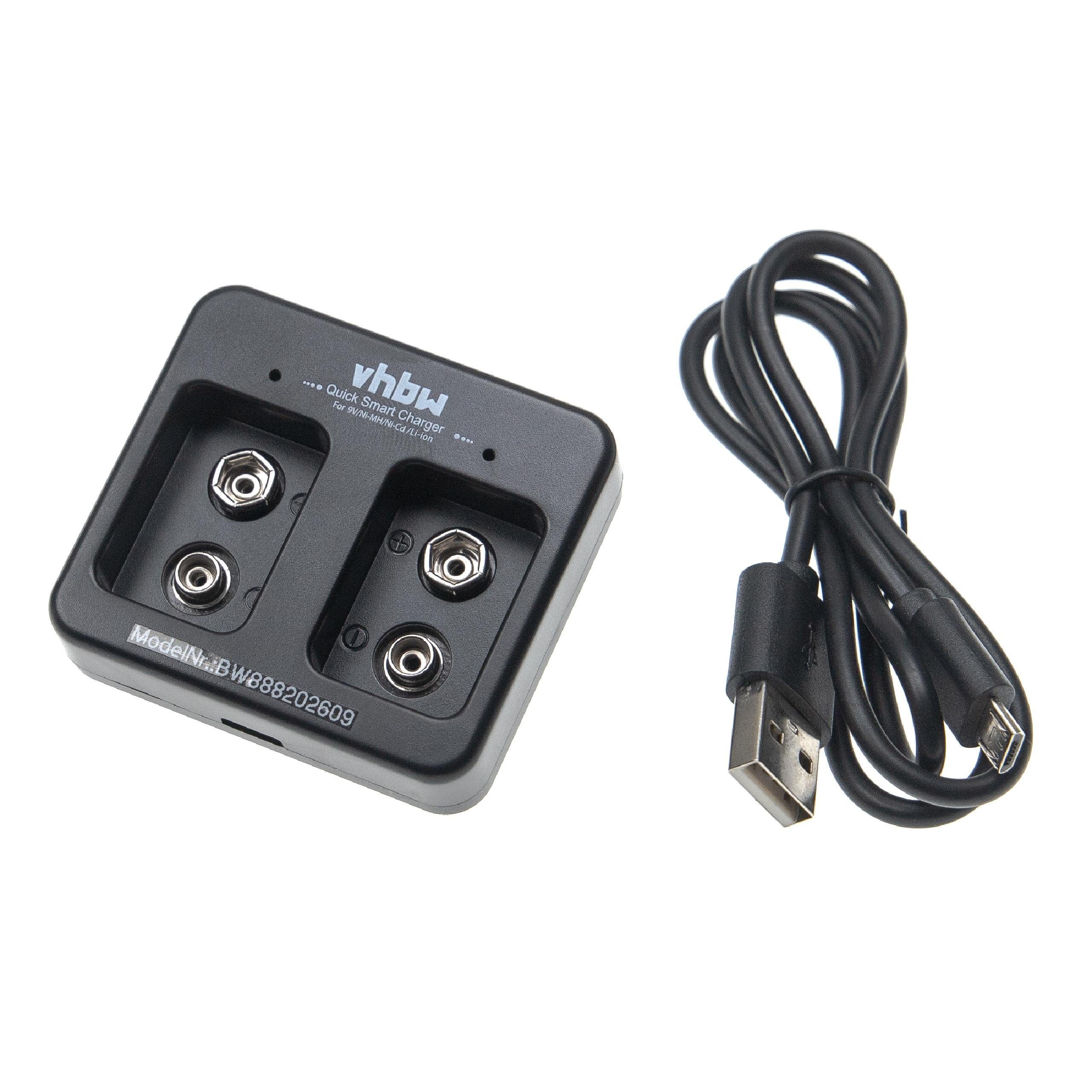 vhbw für Ni-Cd, NiMH, Li-Ion-Akkuzellen (9V Block Akkus) Rundzellen-Lader