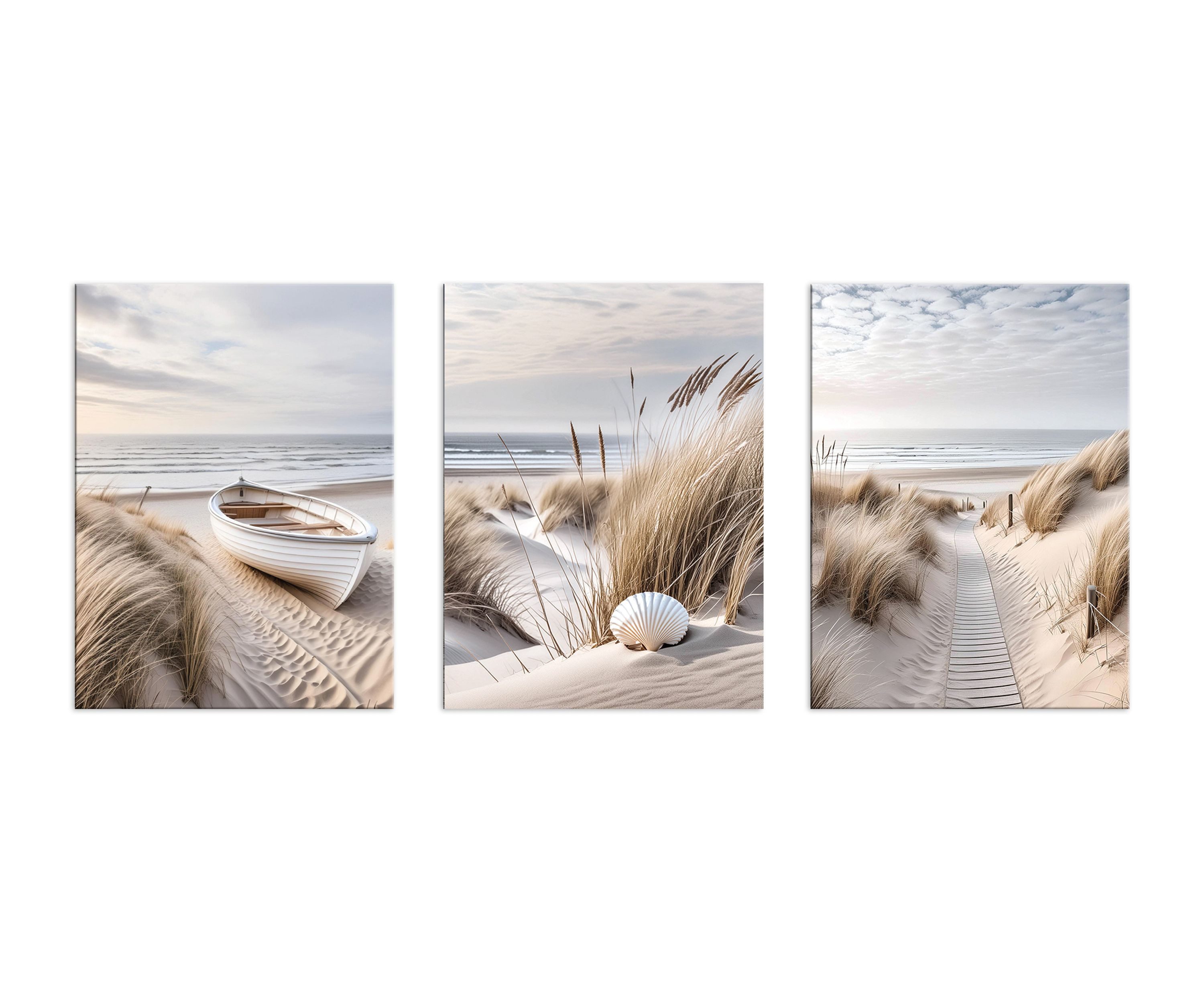 artissimo Mehrteilige Bilder Bilderset 3er-Set, Wandbilder-Set natur, Bilderwand, maritime Bilder, Strand und Meer: Nordsee-Strand mit Dünen