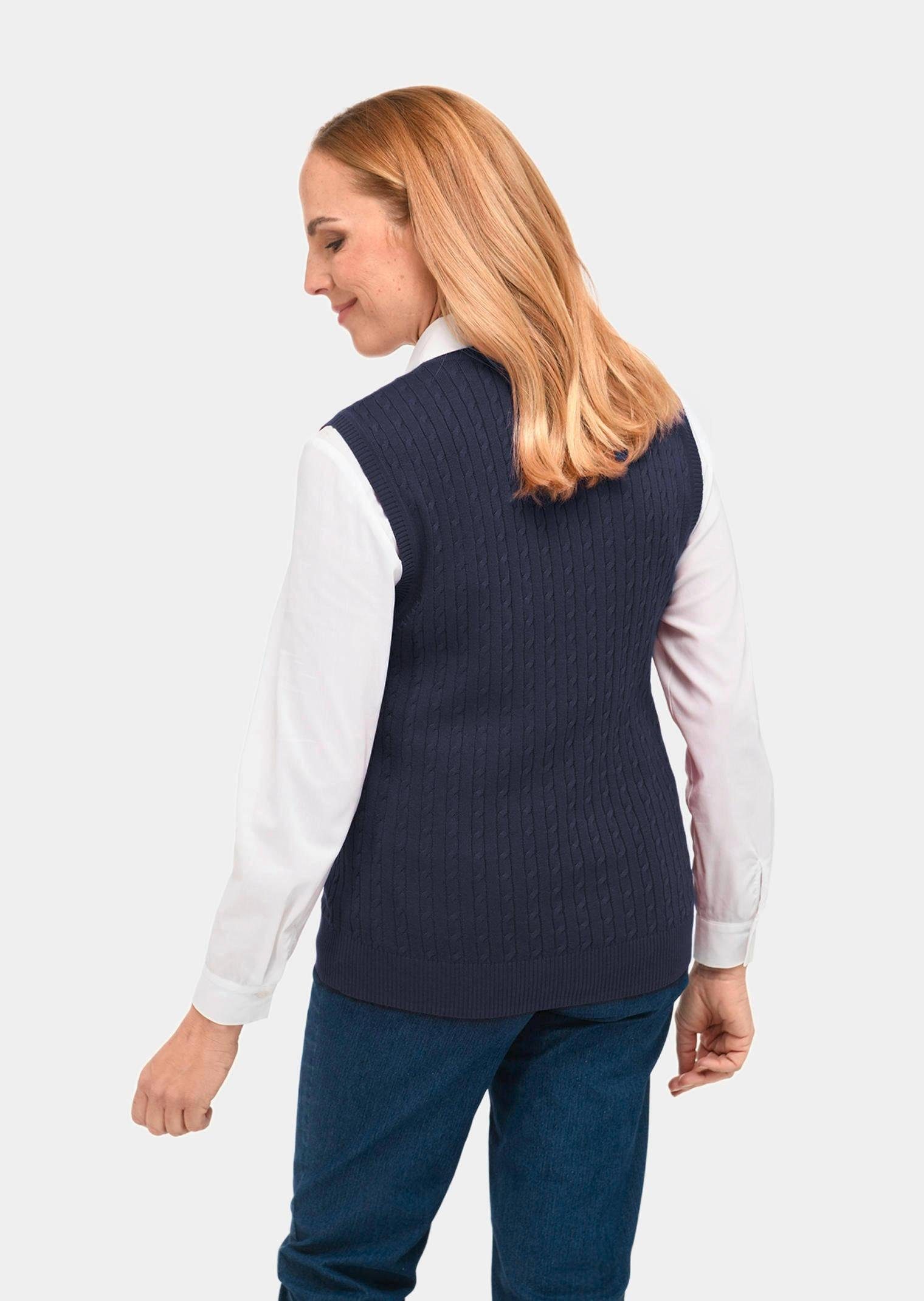 GOLDNER Pullunder Elegante Zopfstrickweste, V-Ausschnitt Herbstweste mit gerippten Abschlüsse und ohne Arm