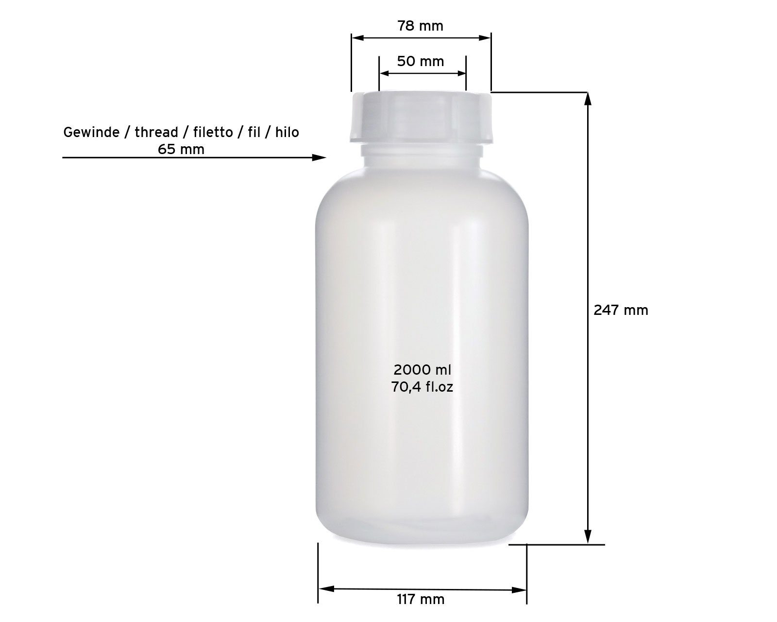 OCTOPUS (5 ml rund, mit 2000 65 5x Deckel, naturfarben, Kanister St) G Weithalsflasche