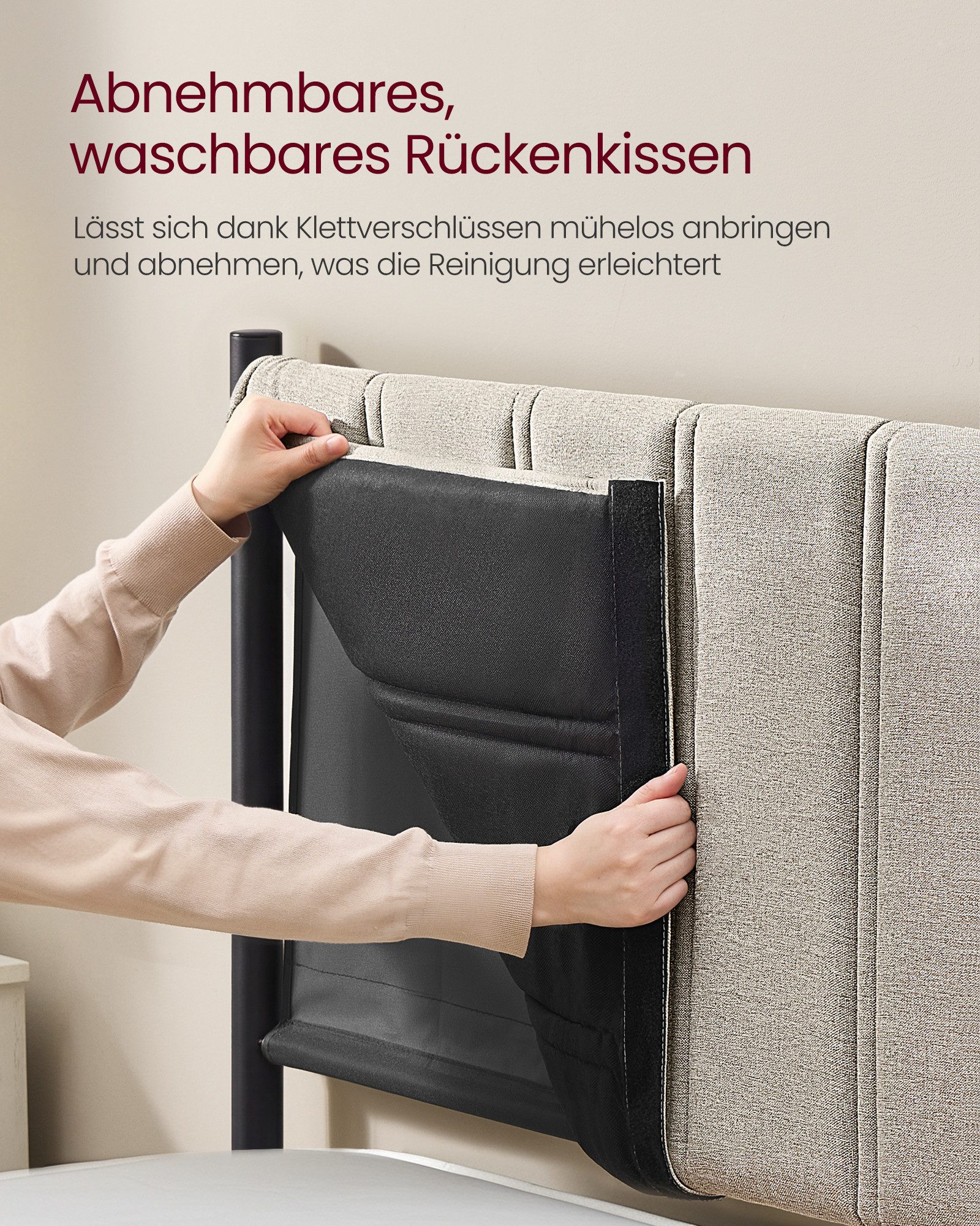 VASAGLE Polsterbett, mit gepolstertem Kopfteil, hochtragfähig, mehrere Größen verfügbar