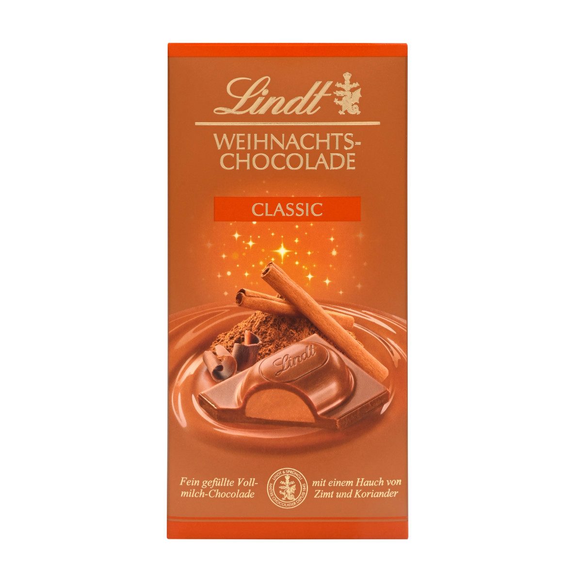 LINDT Schokolade, Lindt Weihnachts Chocolade Classic mit Zimt und Koriander 100g