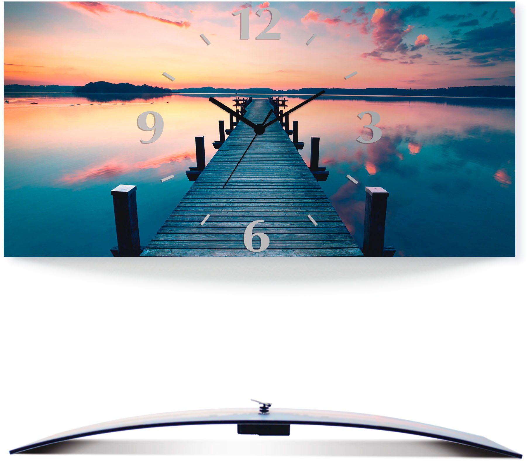 Artland Wanduhr Langer Pier am See im Sonnenaufgang (wahlweise mit Quarz- oder Funkuhrwerk, lautlos ohne Tickgeräusche)