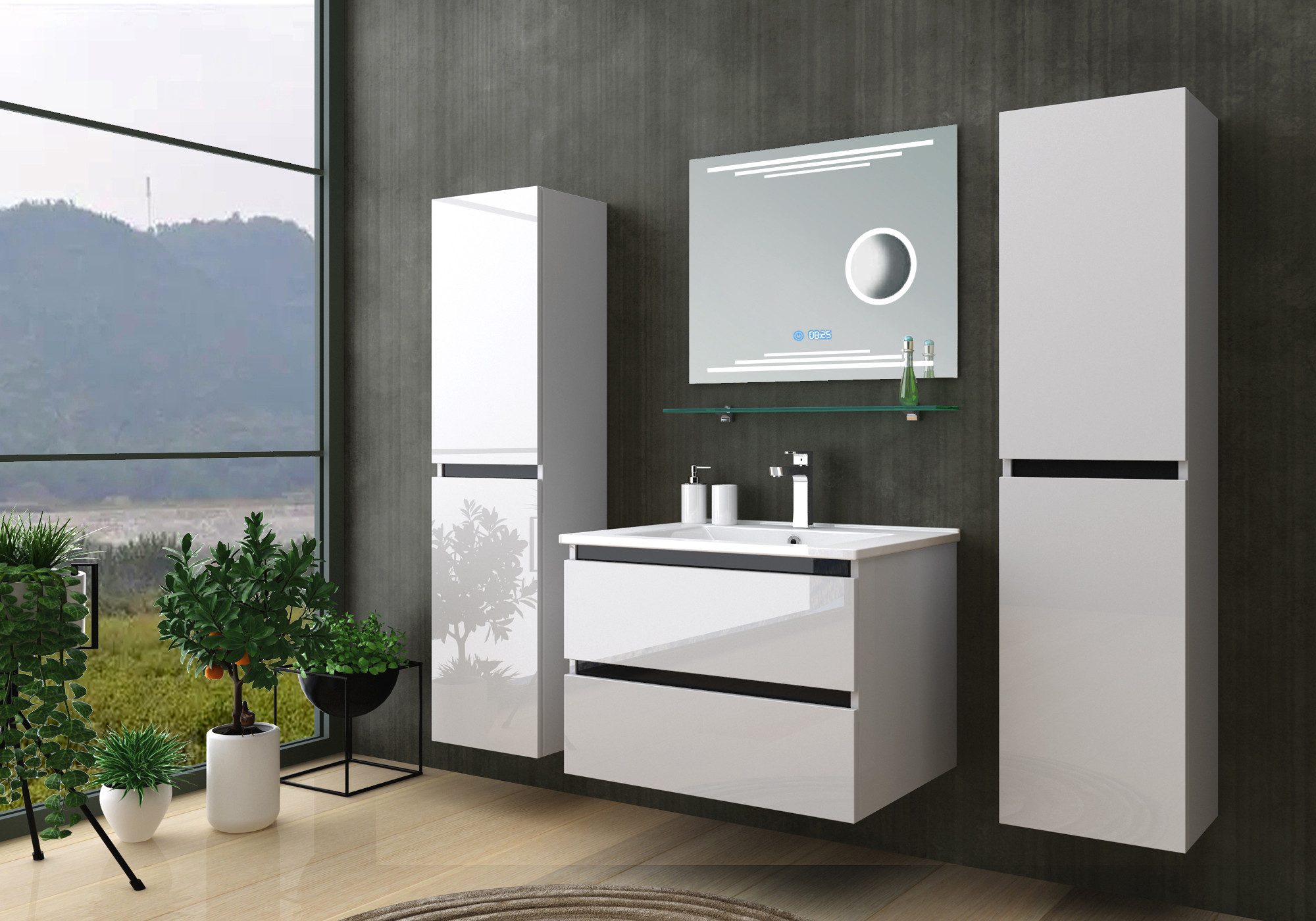 Homeline Badmöbel-Set Badmöbel-Set Dennizz badmöbel Set Weiß Kosmetik Spiegel 60 90 120 cm, (Spar-Set, 4-St., Badezimmer Möbel Set)