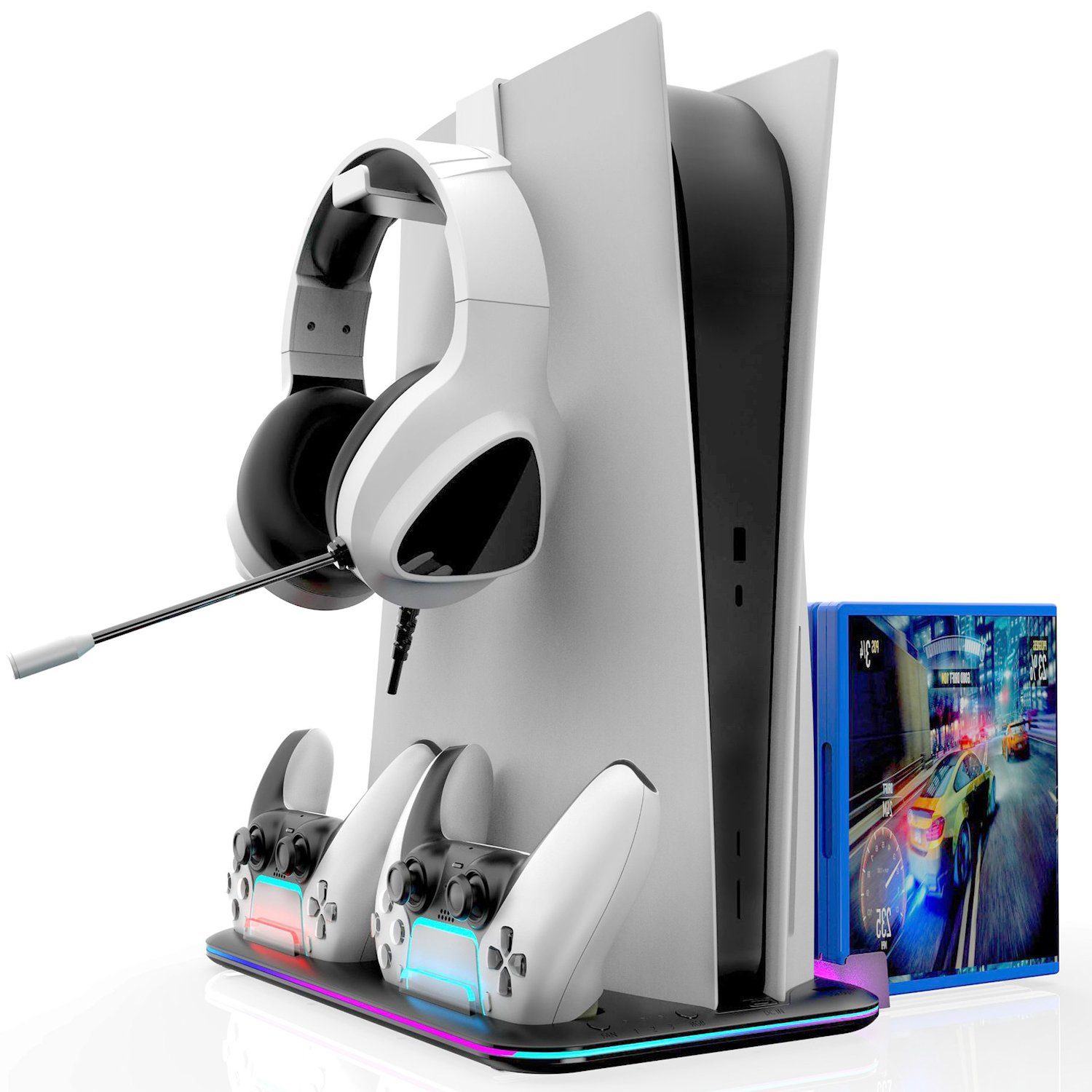 HYTIREBY PS5 Ständer für PS5 Disc/Digital Edition/PS5 Slim PlayStation 5-Controller (Controller Ladestation/Headset Halterung/Zubehör für Playstation 5)