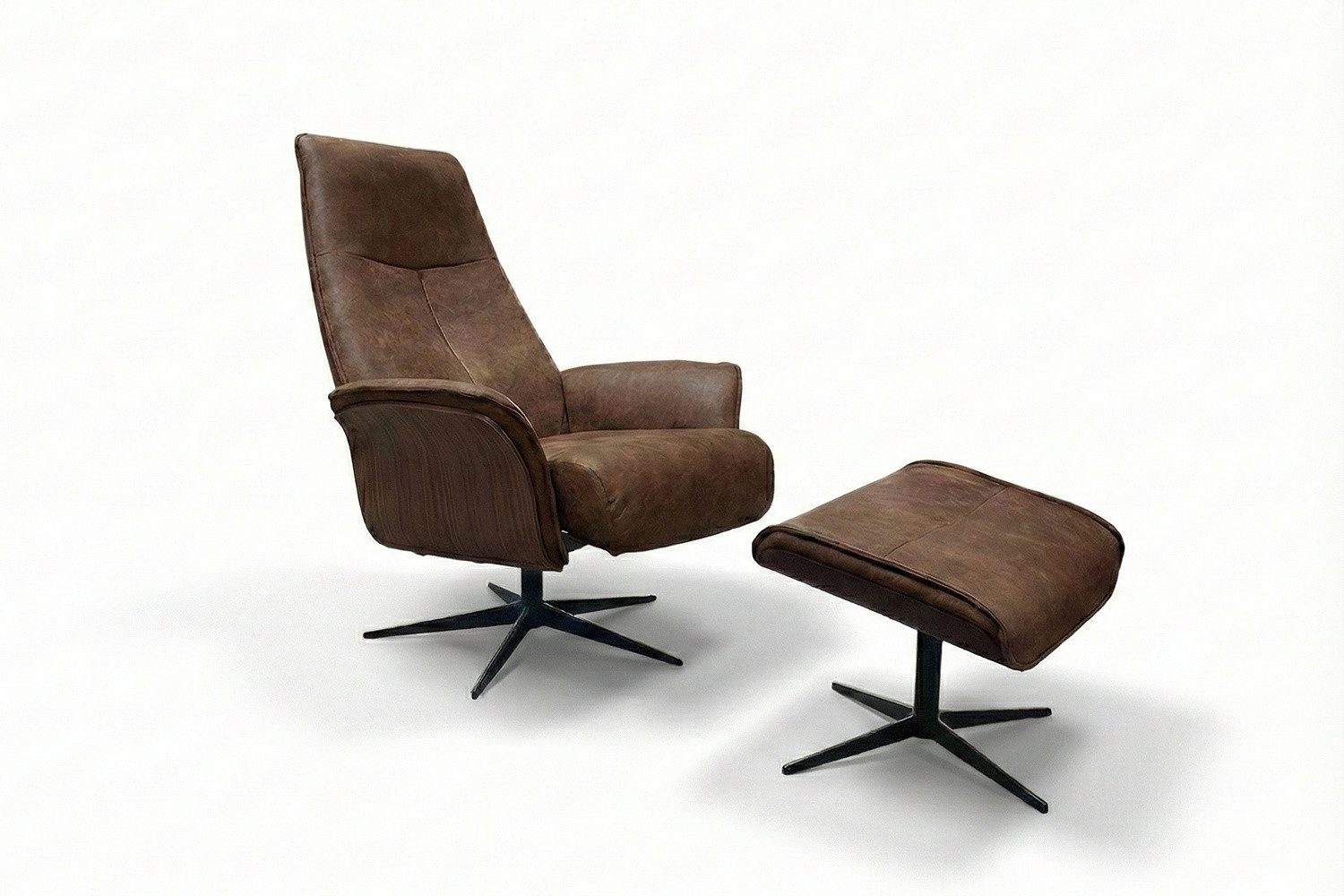 KAWOLA Relaxsessel FERREIRA Lederfaserstoff cognac Komfort Drehsessel, 360° drehbar, Relaxfunktion, Kopfstütze, inklusive Fußhocker