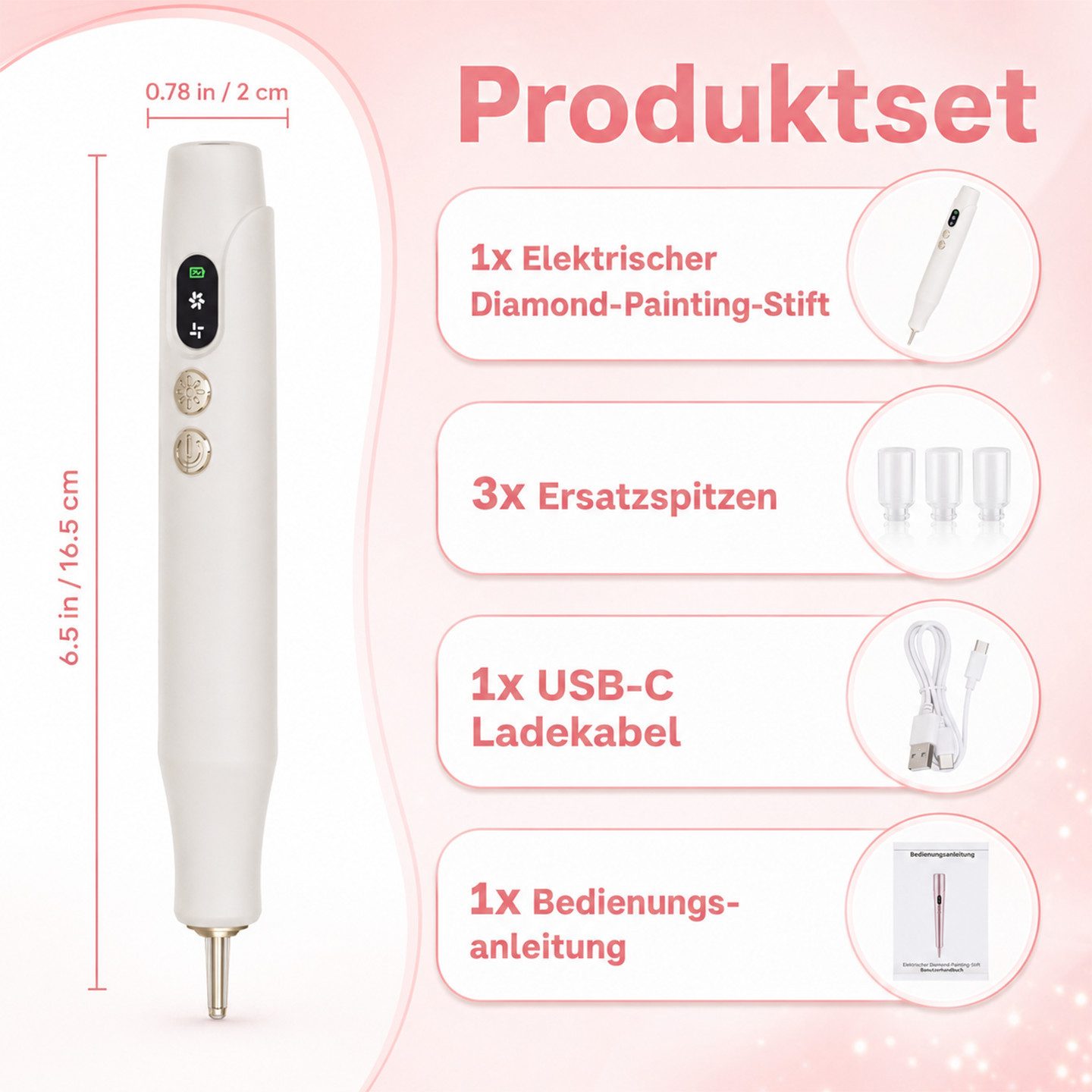 marmortrend Sehnsucht nach Einzigartigkeit Druckbleistift Elektrischer Diamond Painting Stift mit Beleuchtung, 7-H-Laufzeit