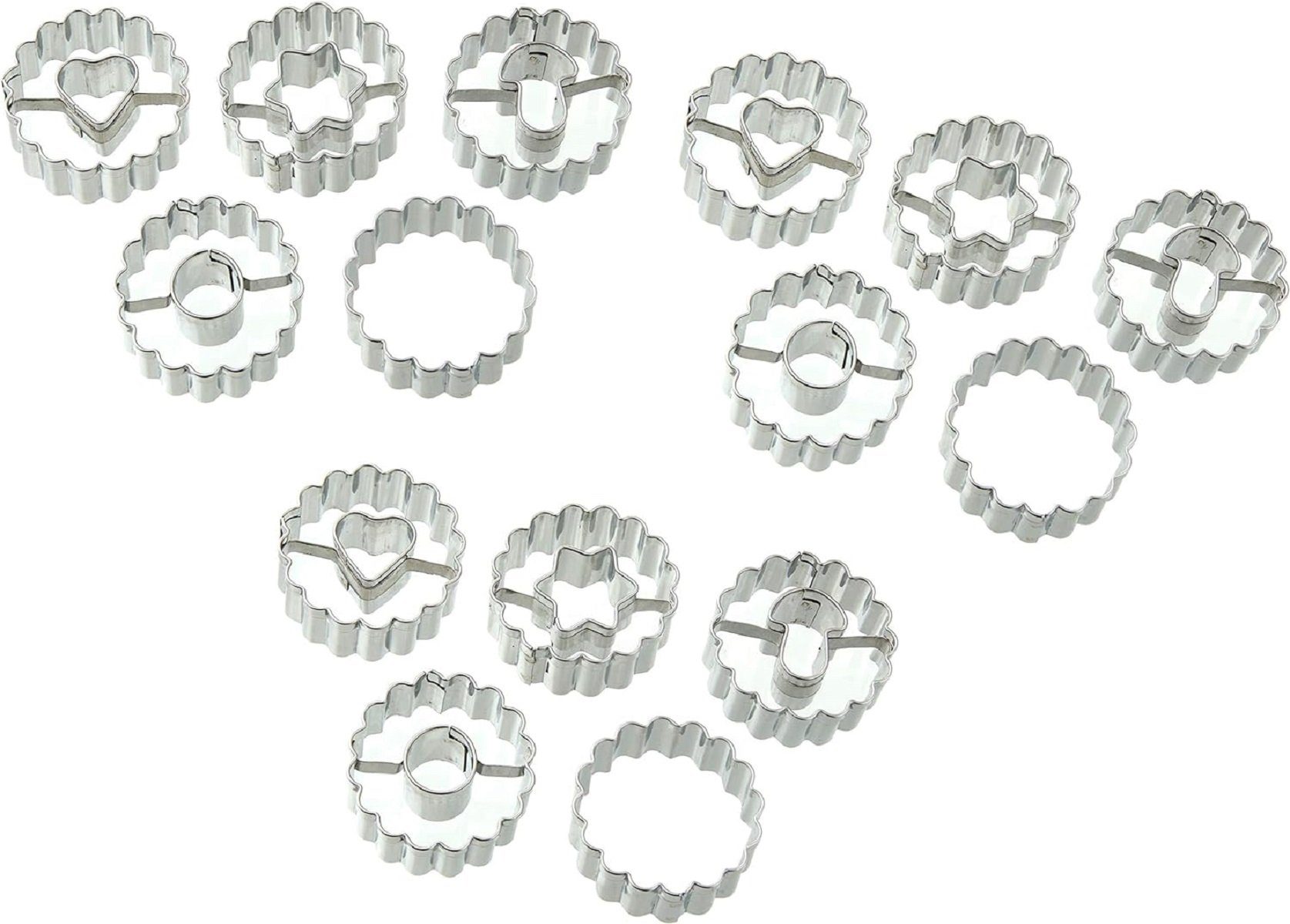 Dr. Oetker Küchenhelfer Ausstechform Mini-Linzer Ausstecher-Set, Ausstechformen für Weihnachten, Edelstahl, (Set, 15-St., 1 x 15er Ausstecher Set (ca. Ø 3,5 x 1,5 cm)