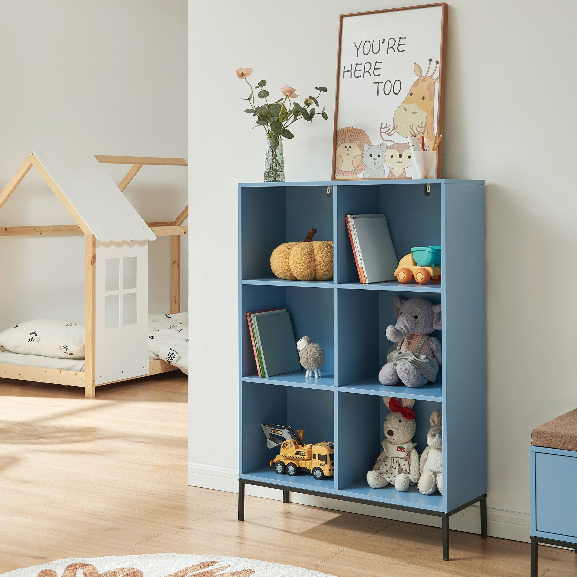 en.casa Bücherregal, »Colwyn« mit 6 offenen Fächern 120 x 80 x 30 cm Blau