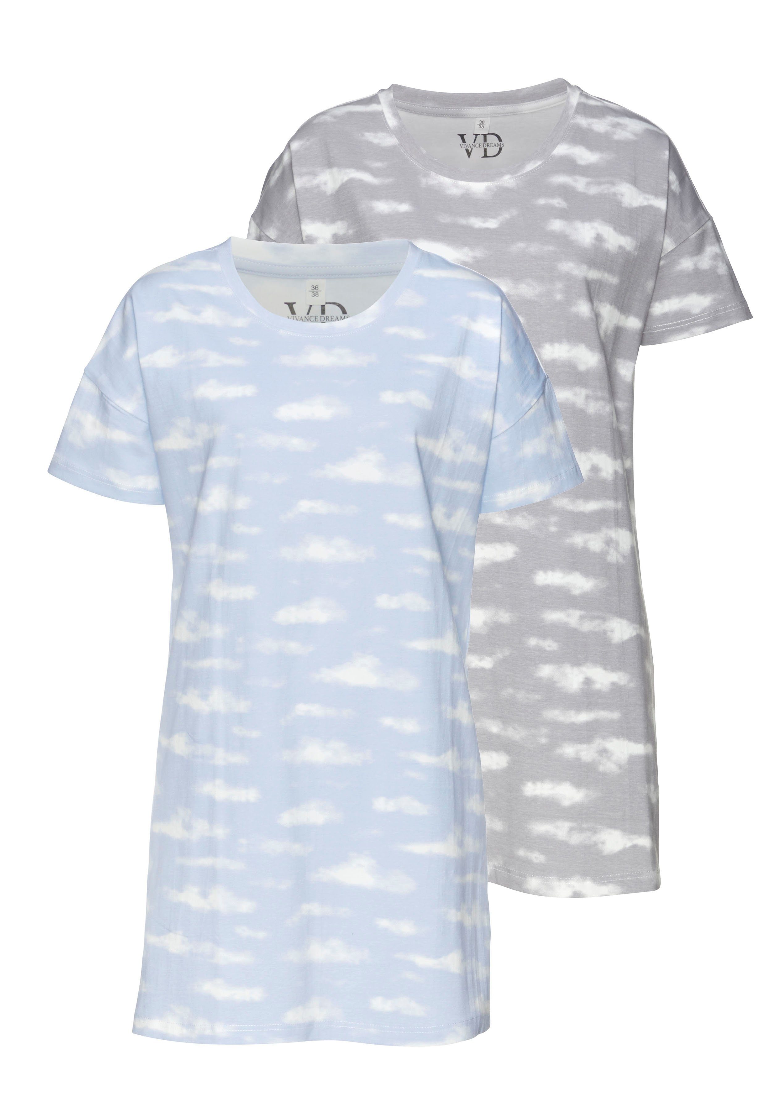 Vivance Dreams by Lascana Sleepshirt (Packung, 2 Stück) mit Wolkenmotiv