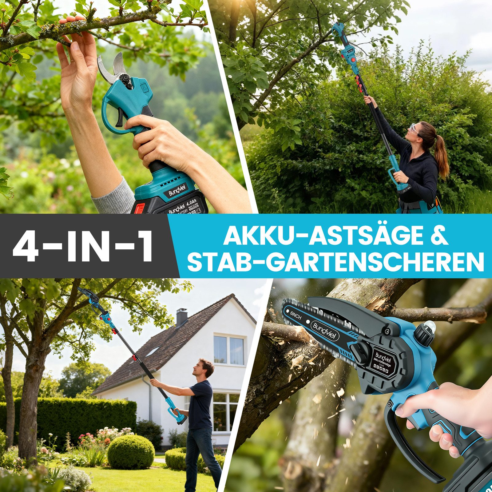 Bundviel Elektro-Kettensäge Akku Kettensäge 4IN1 Elektro Teleskop Astsäge Astschere Für Makita