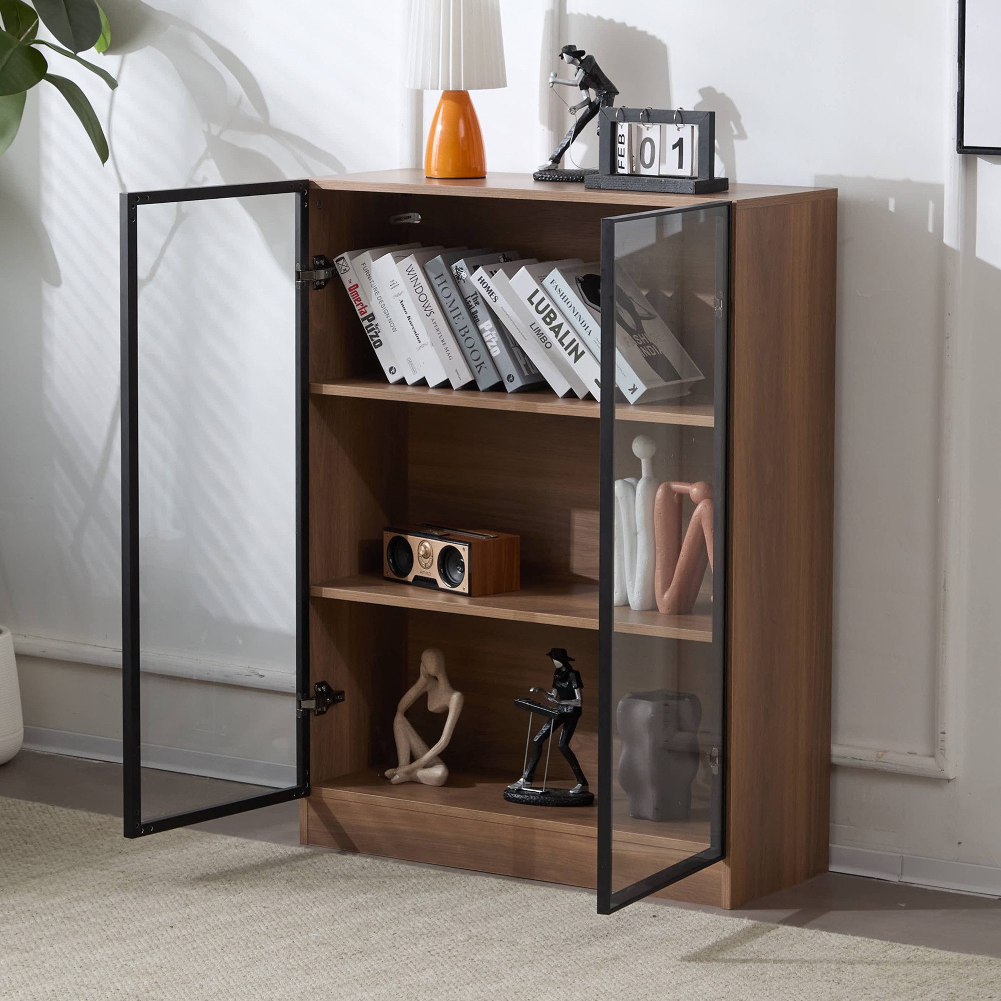 Merax Glasvitrine mit Beleuchtung und 3 Einlegeböden (T32/H106/B80cm) Stand günstig online kaufen