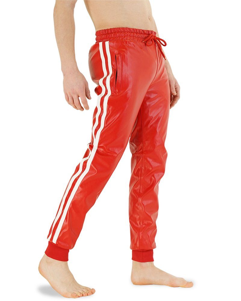 BOCKLE Lederhose Bockle® Boyjog RED Faux Pants Lederhose Leder Joggers Kunstleder