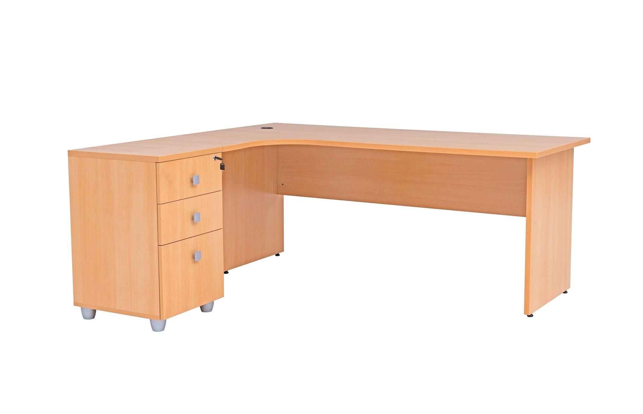 Furni24 Schreibtisch Winkelschreibtisch Dona,Holzfuss,Buche,180 cm, inkl. Beistellcontainer