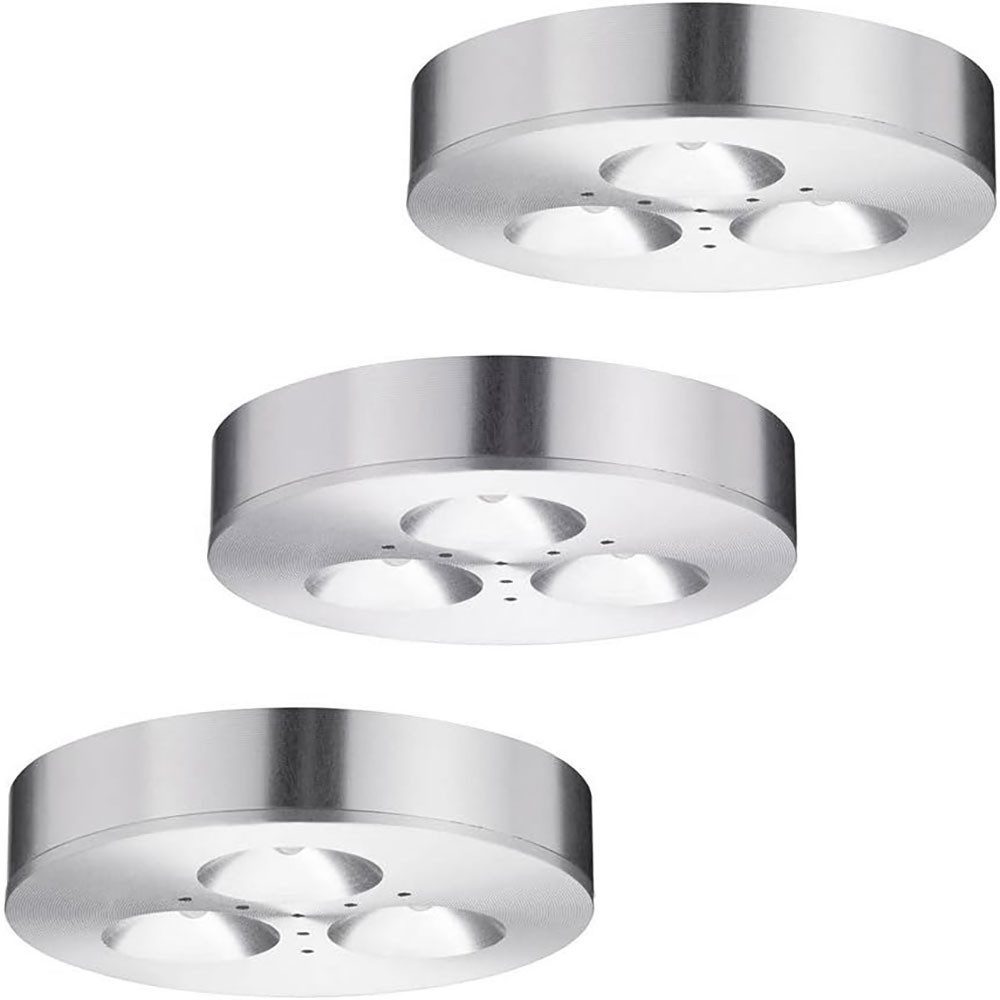 Paulmann Einbauleuchte, LED-Leuchtmittel fest verbaut, Warmweiß, 3er Set LED Möbel Einbau Прожекторы Aufbau Decken Leuchten Alu gebürstet