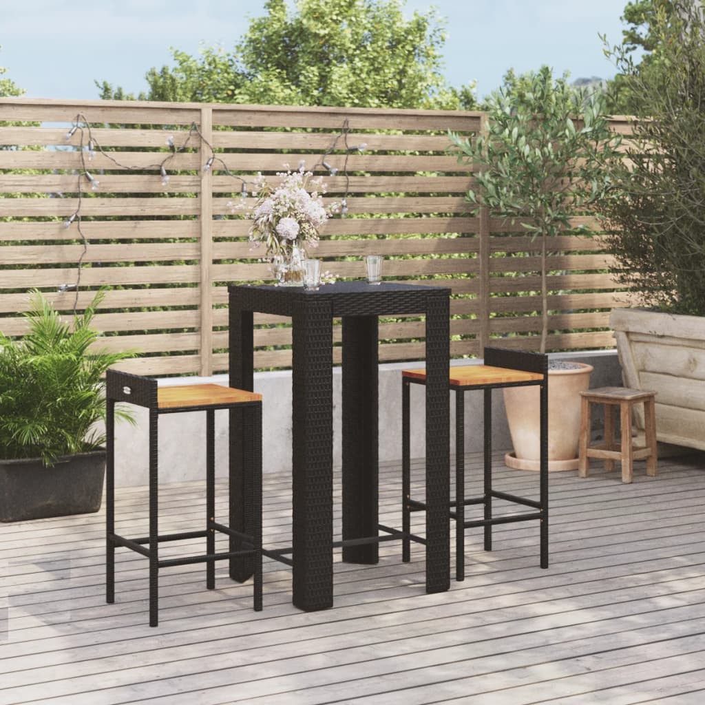 furnicato Gartenbar-Set Schwarz 60,5x60,5x110,5 cm mit Echtholz Barhockern, (1-tlg), Wetterfeste Sitzgruppe mit Fußstützen und stabilem Stahlrahmen