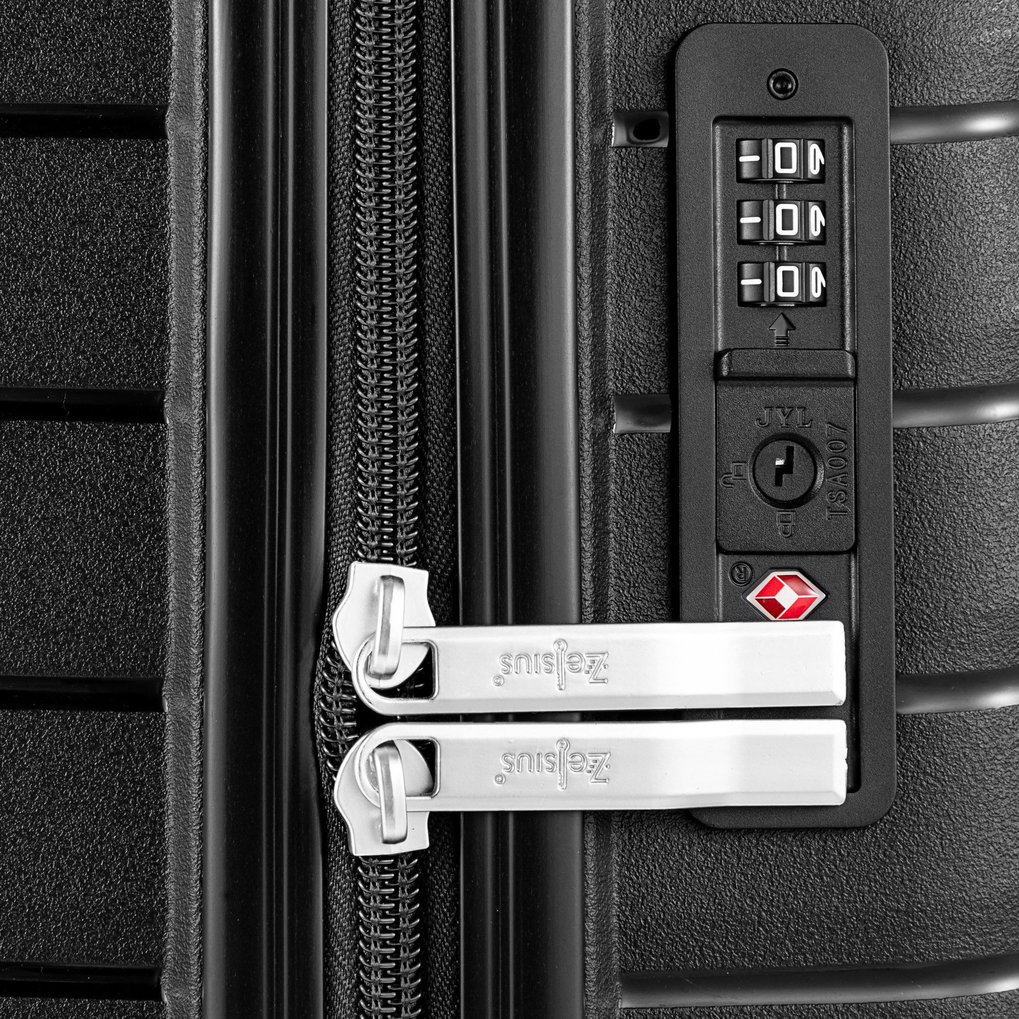 Zelsius Kofferset 4 Stück, Schwarz, Hartschalenkoffer mit TSA Zahlenschloss, Trennwand, 4 Rollen, (Set, 1 tlg., 4 teiliges Kofferset), 3-Ziffern-TSA-Kombinationsschloss