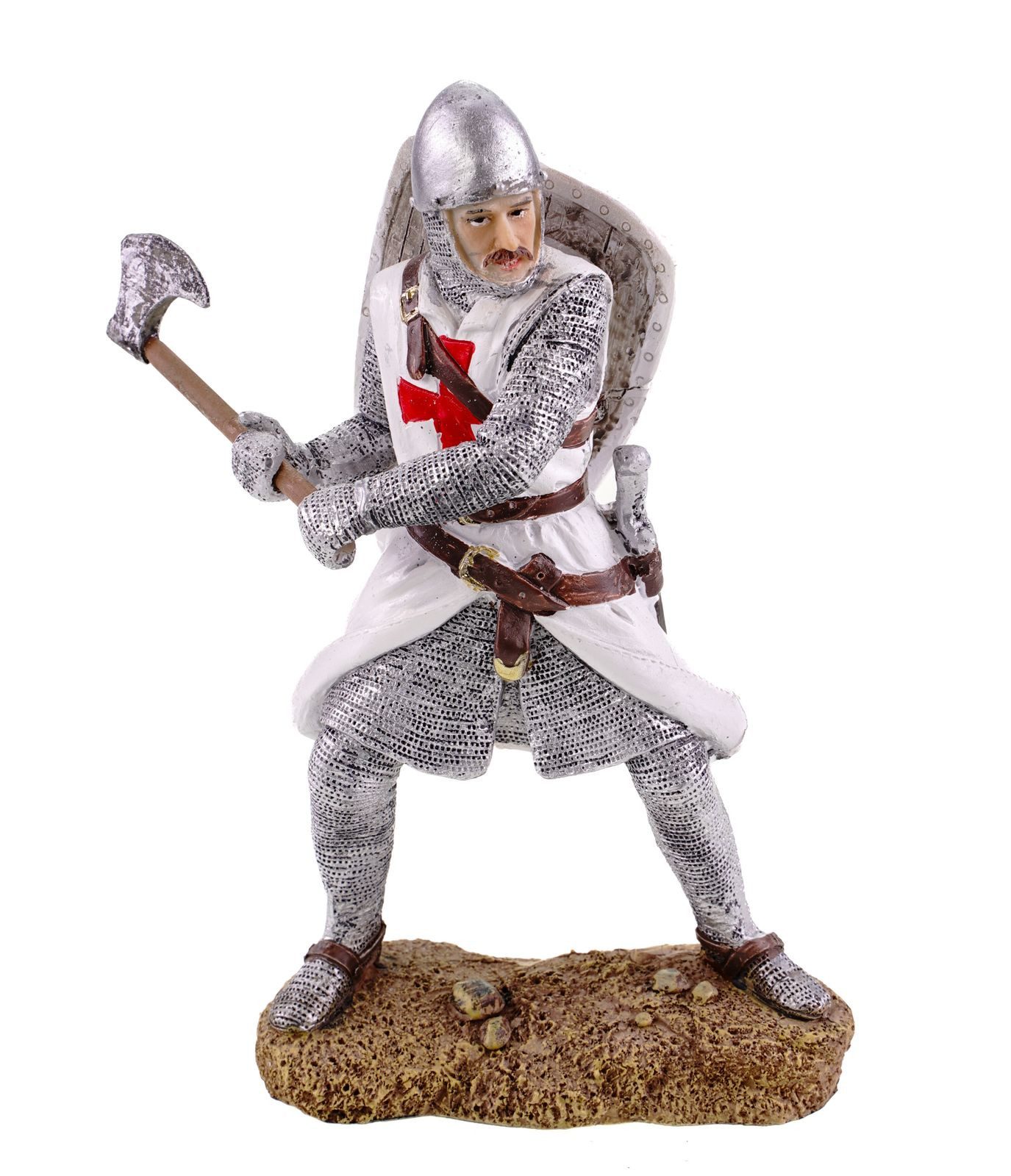 Kremers Schatzkiste Dekofigur Tempelritter Figur mit Axt und Schild Handbemalt 19 x 17 cm