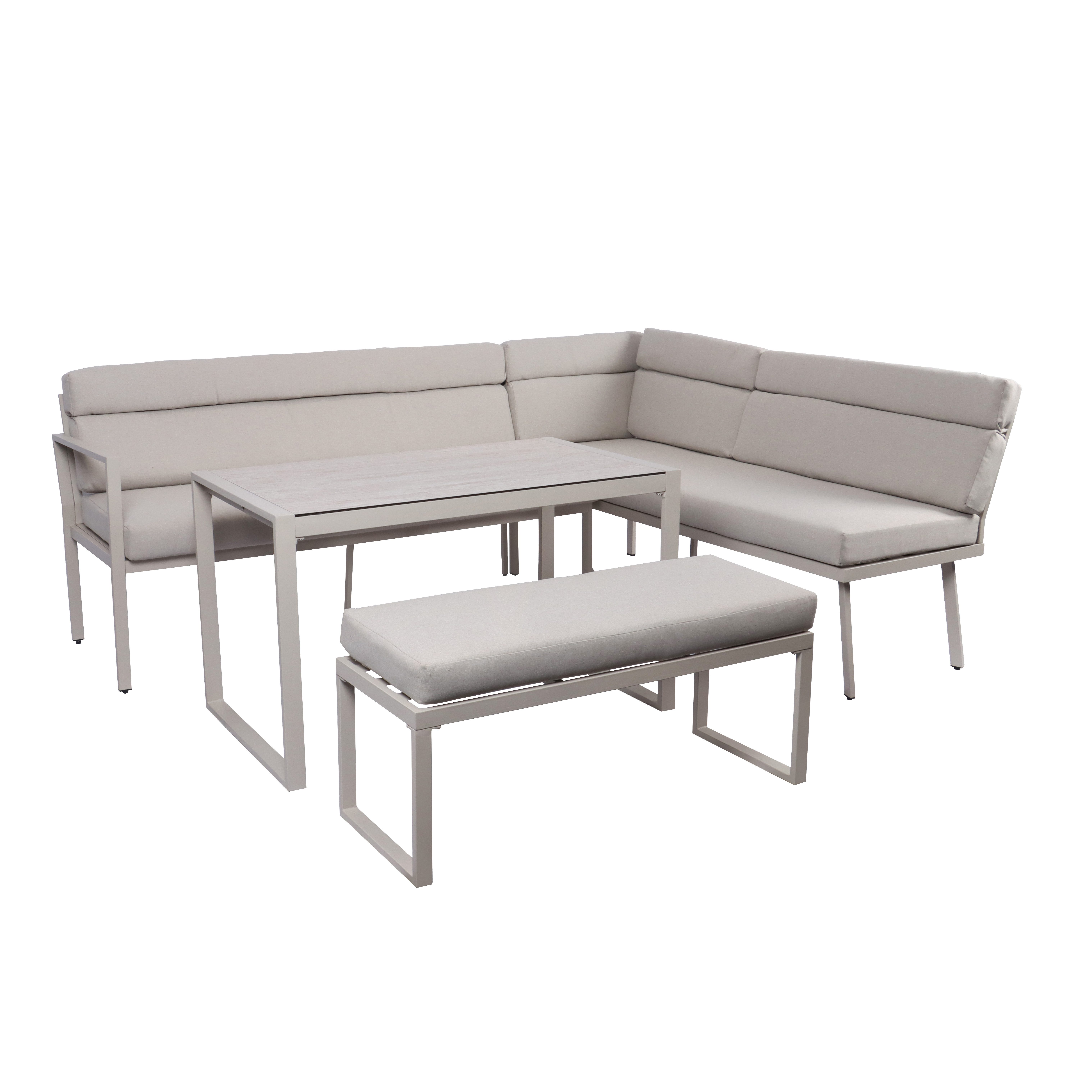 Koll Living Gartenlounge-Set 'Celia', Beige, Gartenbank, Gartensofa und Gartentisch, UV- und witterungesbeständig, wasserabweisend