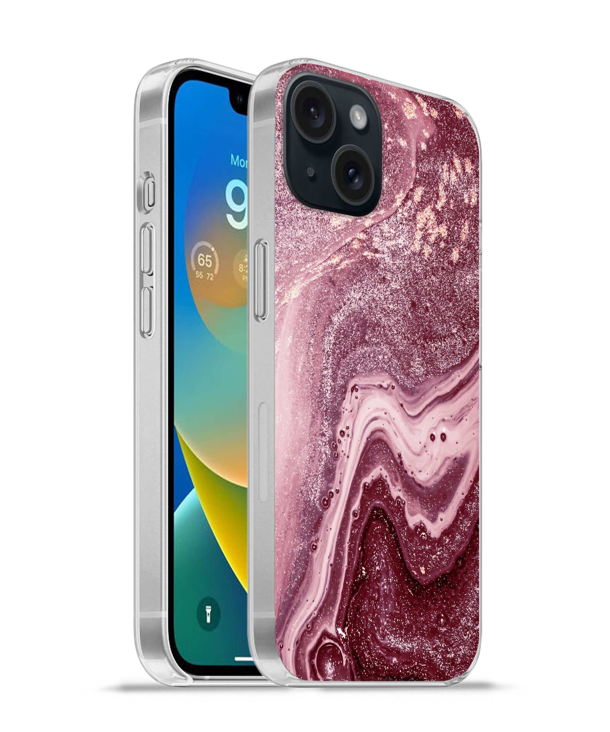MuchoWow Handyhülle für Apple iPhone 15 Naturstein - Rosa - Glitter, Smartphone-Bumper, Print, Handy Schutzhülle Dünn