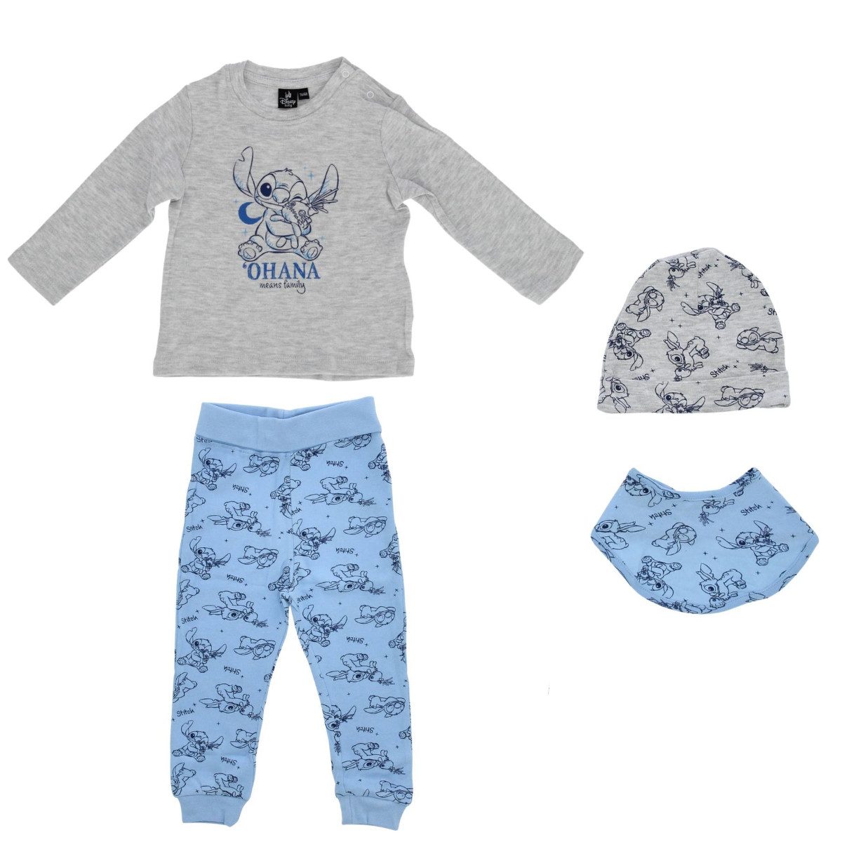 Erstausstattungspaket Baby Set 4-teilig aus Baumwolle – Langarmshirt, Hose, Mütze & Halstuch