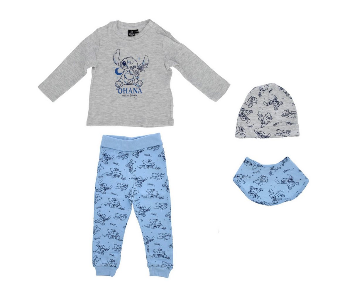 Lilo & Stitch Erstausstattungspaket Baby Set 4-teilig aus Baumwolle – Langarmshirt, Hose, Mütze & Halstuch