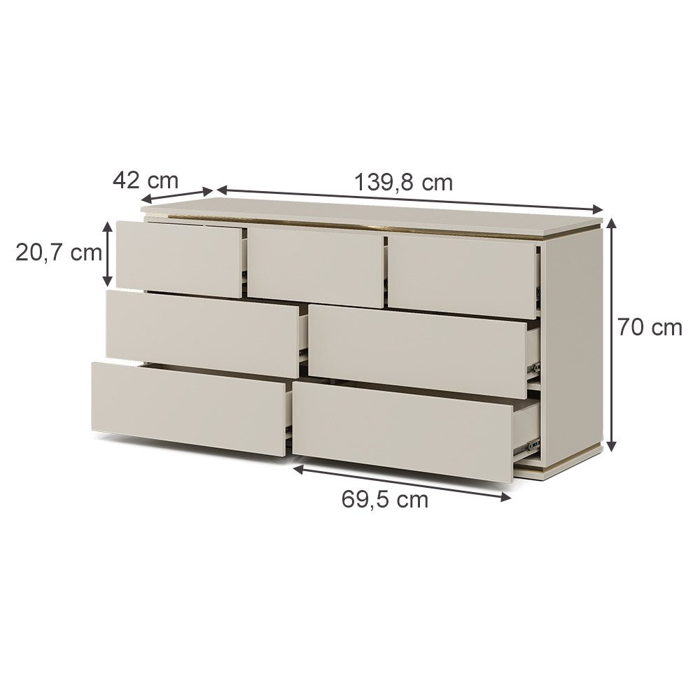 Vicco Kommode Linette, Cashmere/Gold, 139.8 x 70 cm mit 7 Schubladen (1 St)