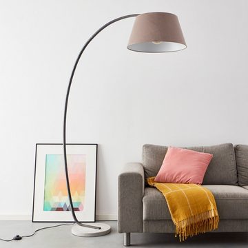 Lightbox Stehlampe, ohne Leuchtmittel, große Bogenlampe, eleganter Stoffschirm & Betonfuß, schwenkbarer Kopf