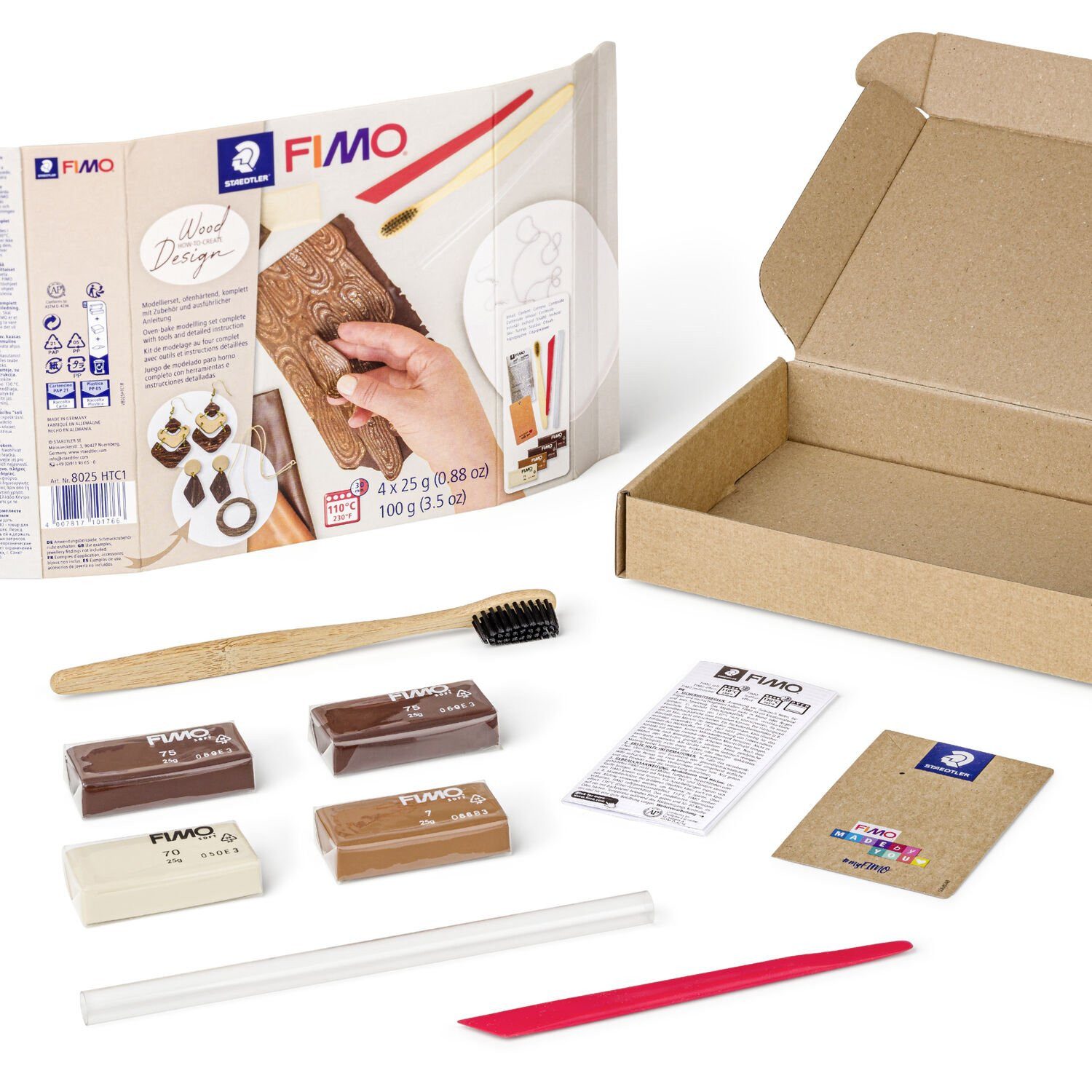STAEDTLER Modelliermasse STAEDTLER FIMO Modeliermasse Holzeffect - Ofenhärtend - 9 Teiliges Set