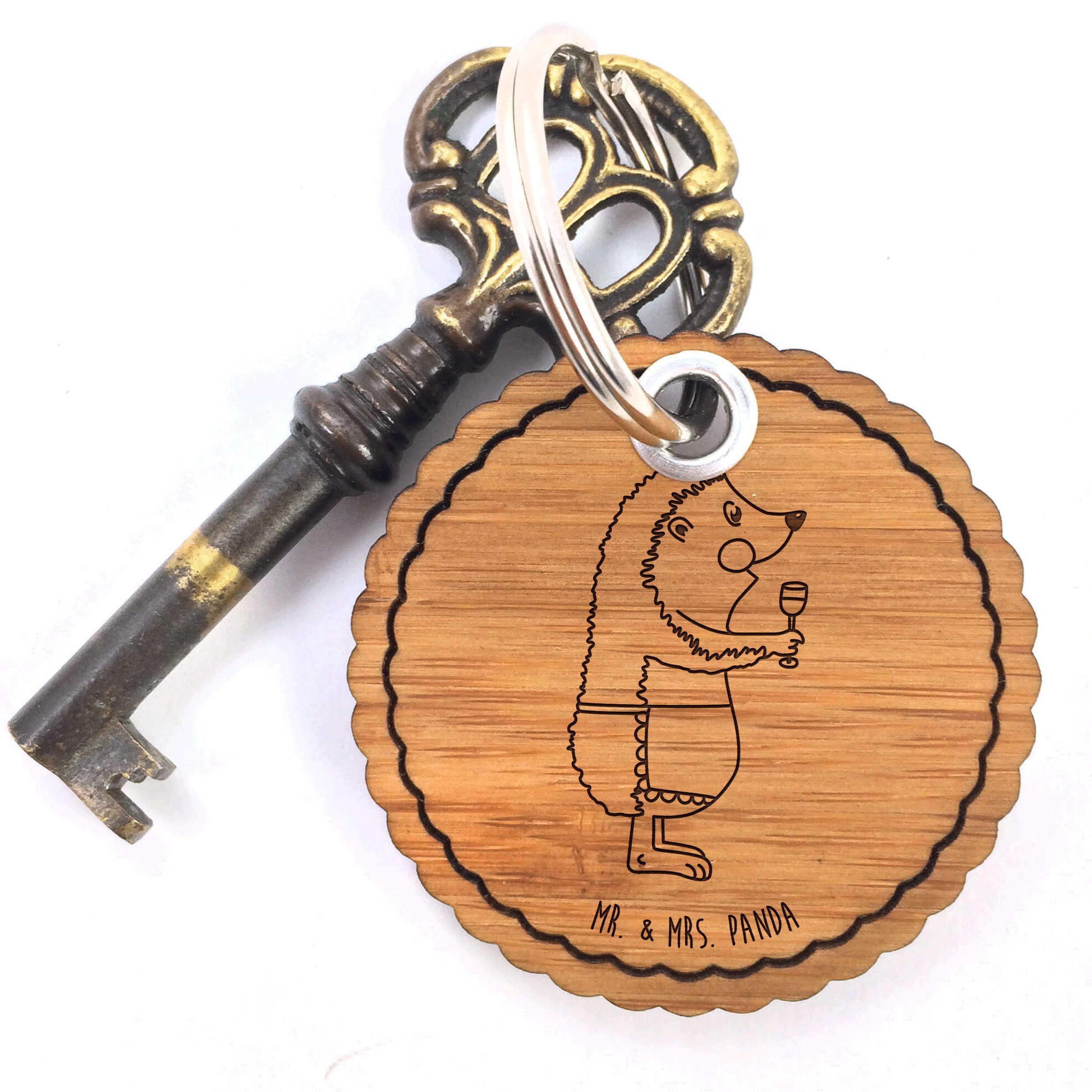 Mr. & Mrs. Panda Schlüsselanhänger Igel mit Wein - Transparent - Geschenk,  Tiermotive, Tiere, Glücksbrin (1-tlg), Farbecht