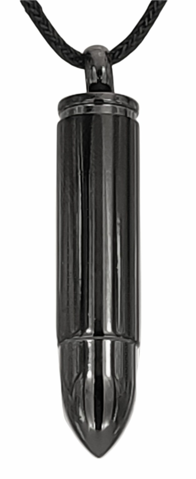 Kiss of Leather Kettenanhänger schwarze Patrone Edelstahl zum Öffnen Aufschrauben Munition Kugel