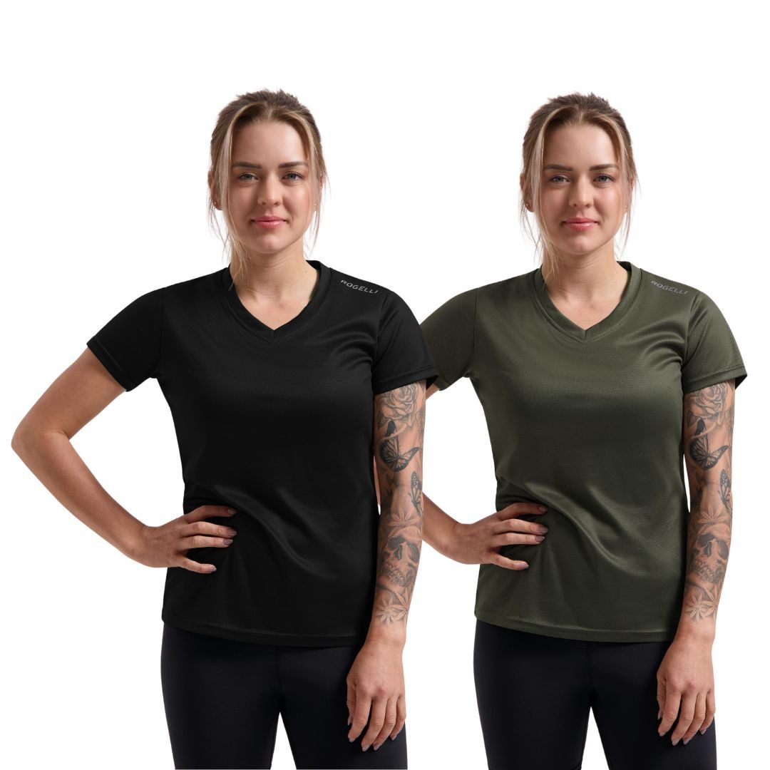 Rogelli Funktionsshirt Laufshirt Damen Atmungsaktives Kurzarmshirt 2er-Pack