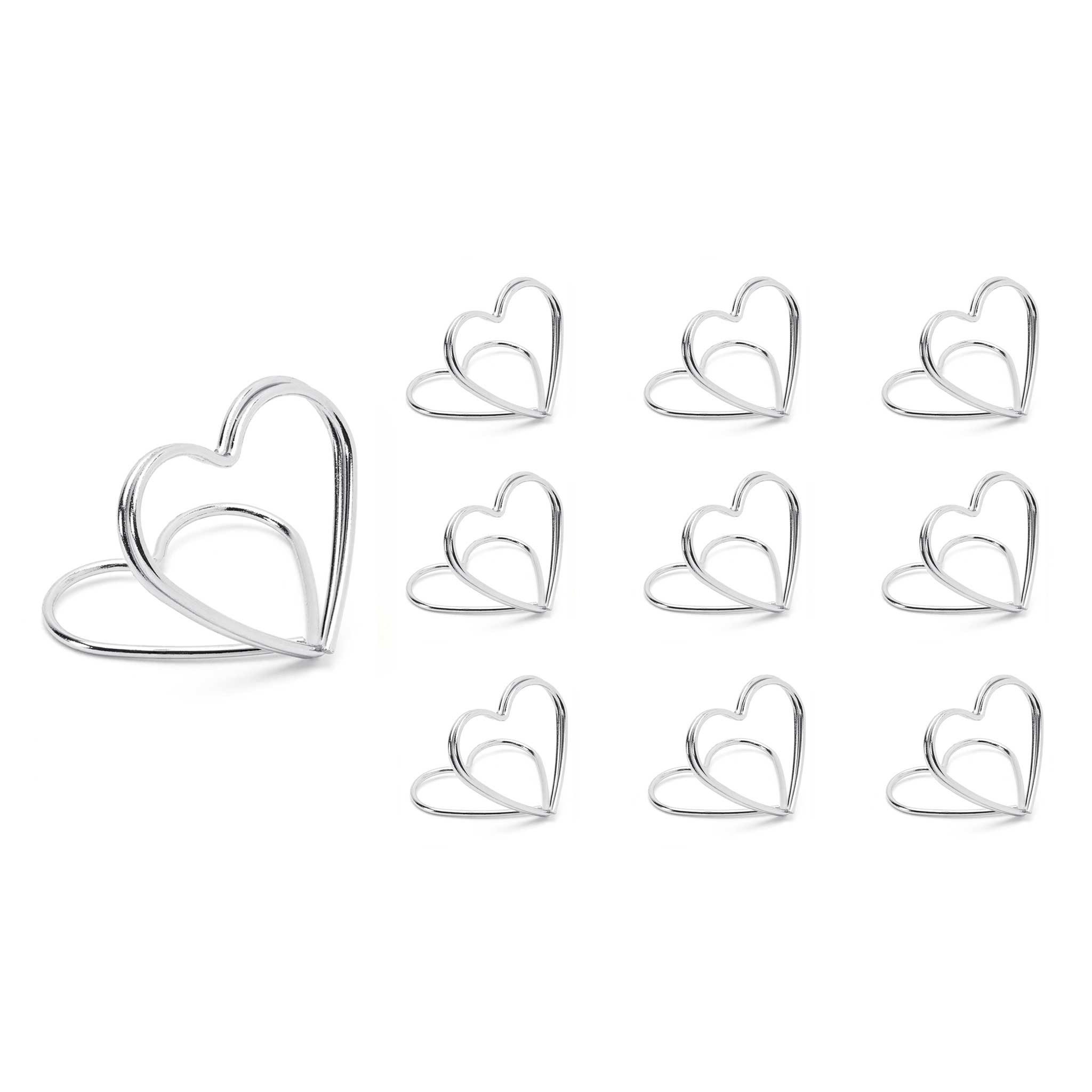 partydeco Tischkartenhalter, Metall, Tischkartenhalter Herz 2,5cm Metall silber, 10 Stück
