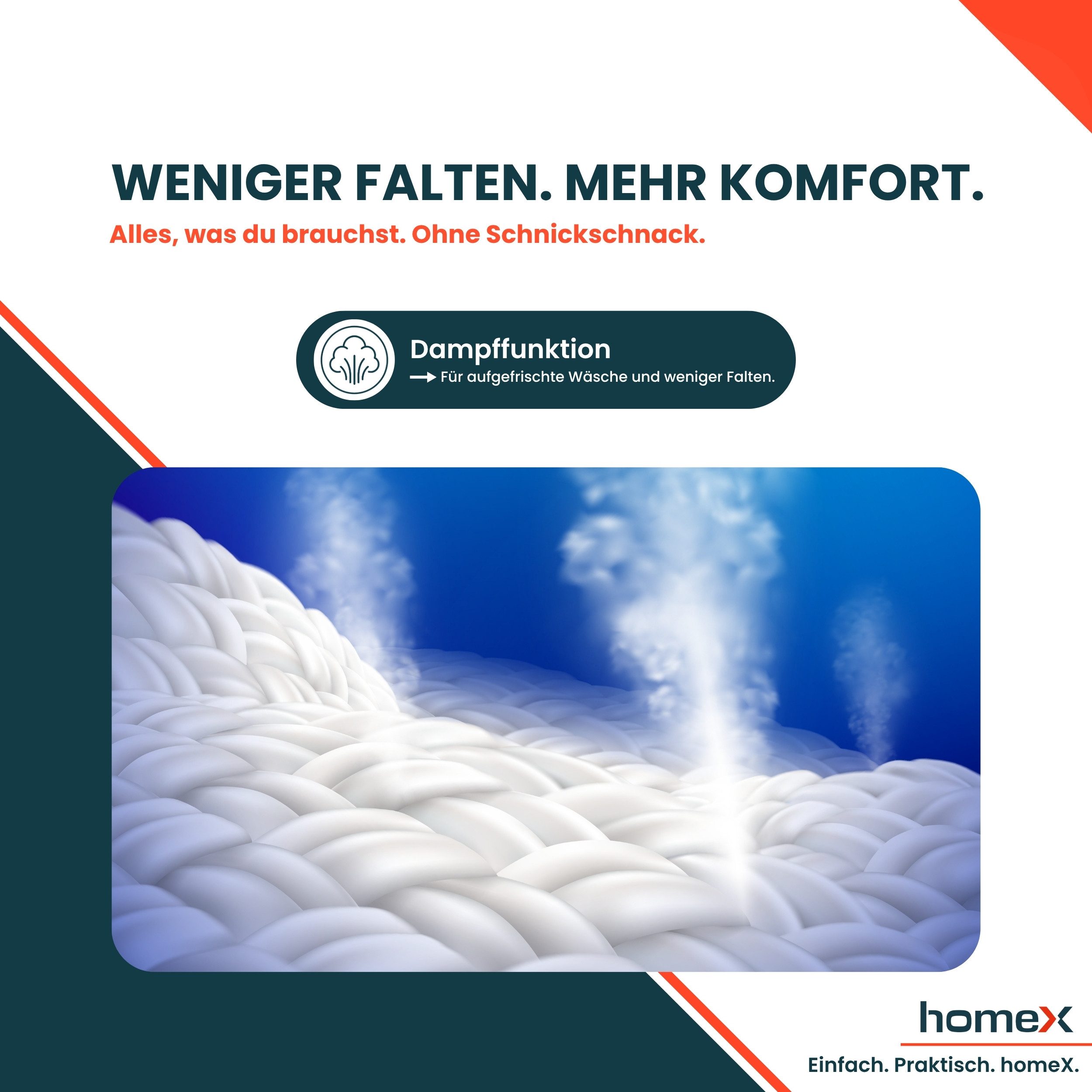 homeX Waschmaschine WF1014H1A-W, 10 kg, 1400 U/min, Frontlader 10kg, Dampffunktion, AquaStop, Inverter Motor, EEK A -10% – Bild 4 von 5