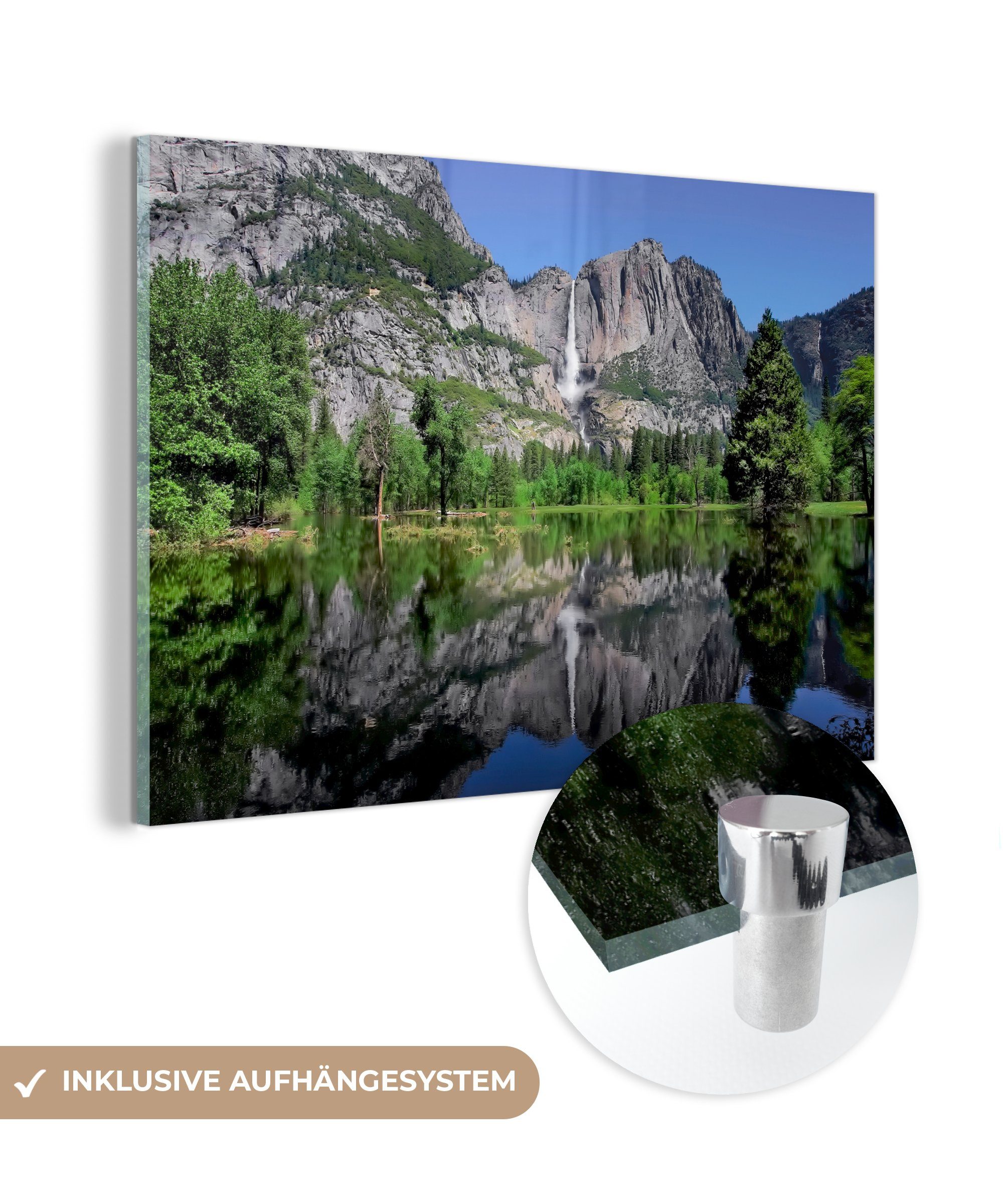 MuchoWow Acrylglasbild Die Spiegelung der Berge im Wasser im Yosemite National Park, (1 St), Acrylglasbilder Wohnzimmer & Schlafzimmer